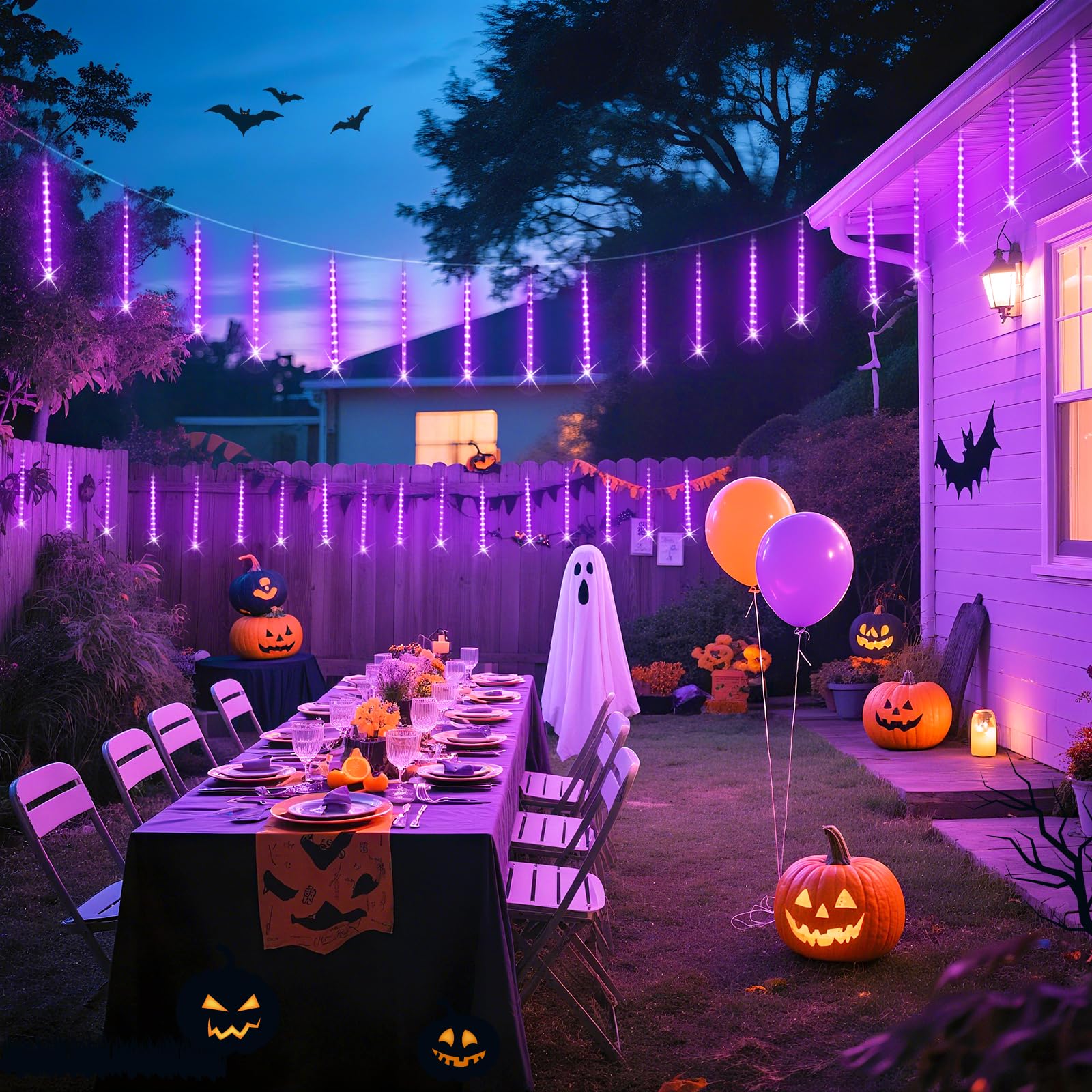 JMEXSUS Solar Meteor Shower Lights, 8 Tube 144 LEDs, Waterproof, Purple, Christmas Outdoor Decorations