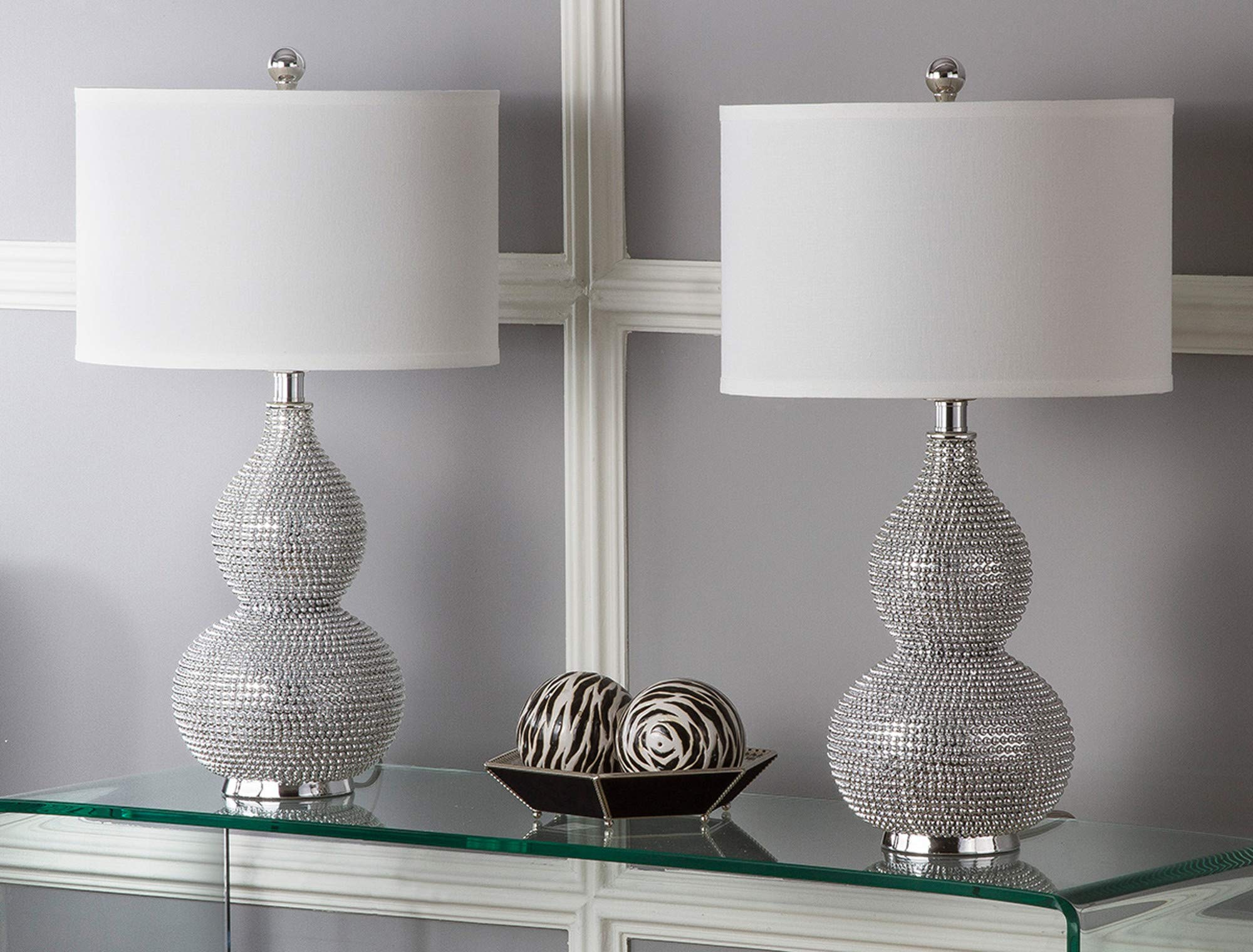 Safavieh Lighting Collection Nicole Bead Base Silver And White Table Lamp, Set Of 2
