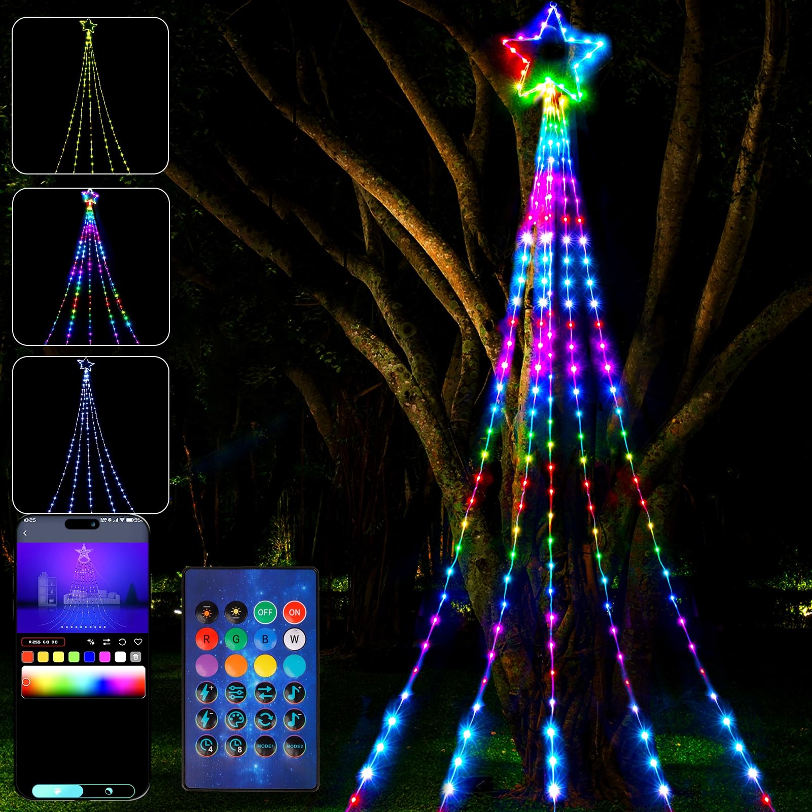 MAOYUE Outdoor Christmas Decorations Waterproof 335 LED Star Lights 8 Lighting Modes Smart Lights Outdoor for Yard, Christmas, N