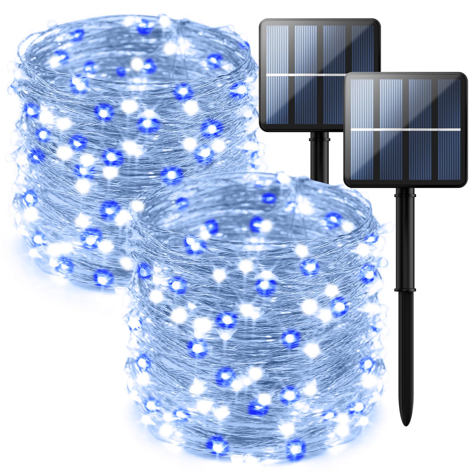 Selarlyt 200 LED Solar Fairy Lights, Upgraded Oversize Beads, 8 Modes, Blue & White