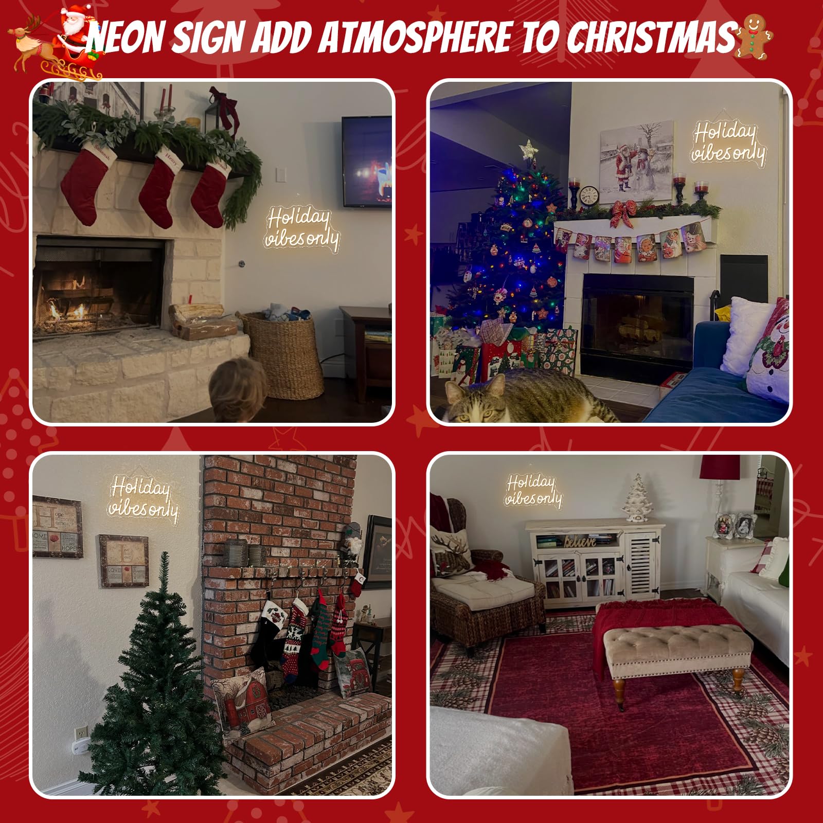 Dreamfort Christmas Neon Sign Holiday Vibes Only Neon Sign Festive Led Wall Decor For Christmas  Seasonal Parties & Winter Home Decor Cheerful Holiday Design