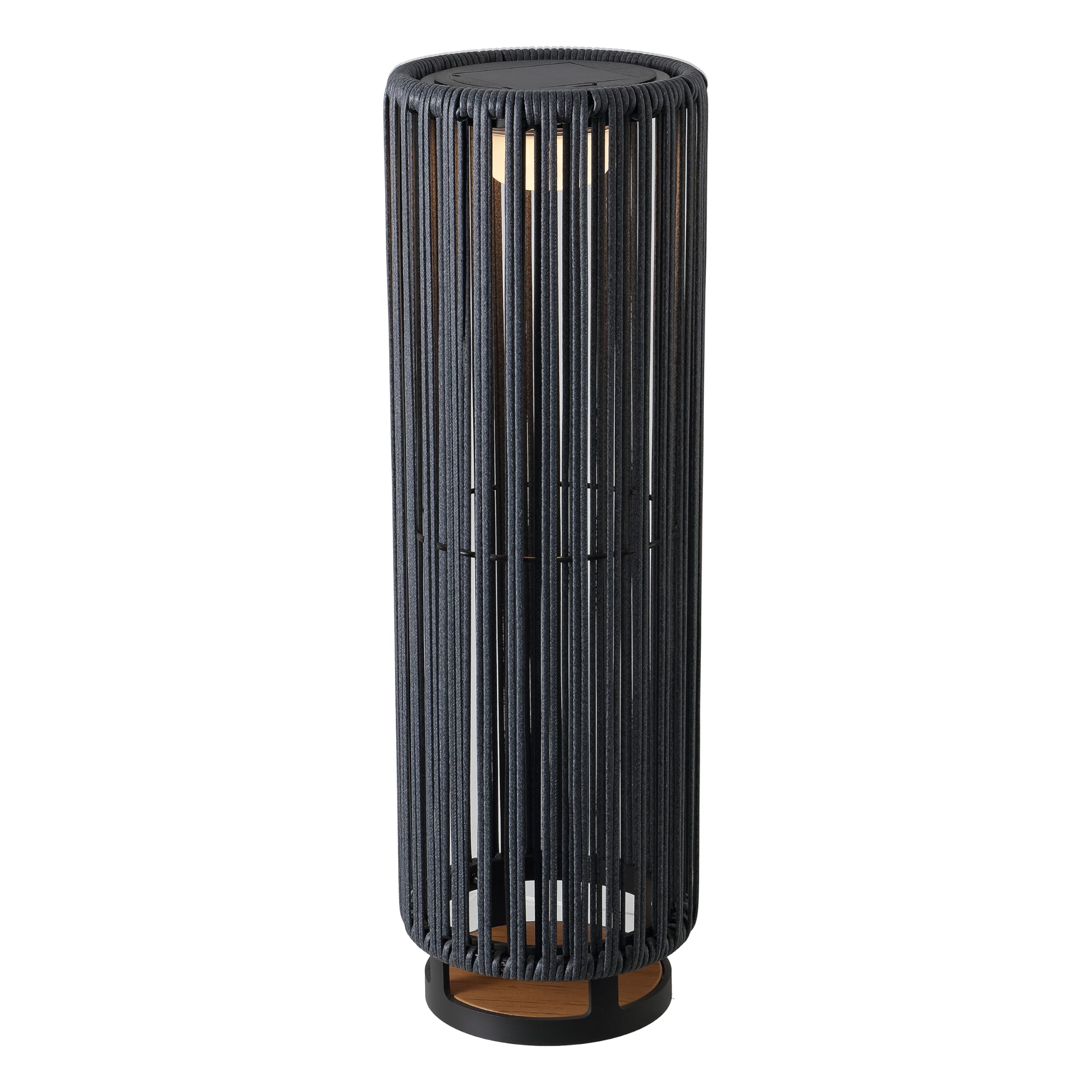 JONATHAN Y 25.59 Charcoal/Black Modern LED Solar Powered Outdoor Lantern, 8.5 x 13 with Faux Rattan Shade, USB-C Rechargeable Co