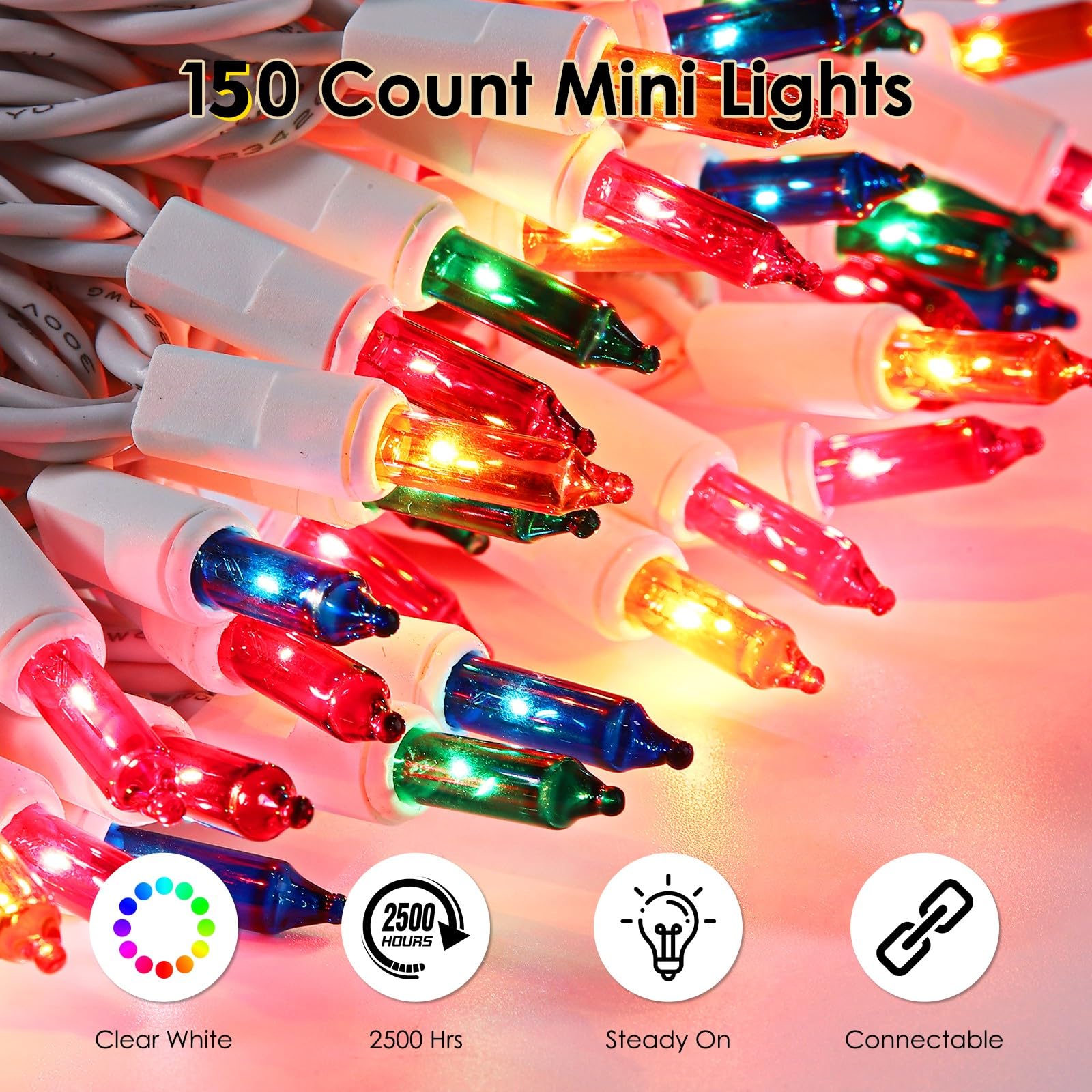 Meteds Christmas Lights 150 Count Warm White Mini Lights 32Ft Clear Wire UL Certified for Tree, Garland, Home, Party Decor