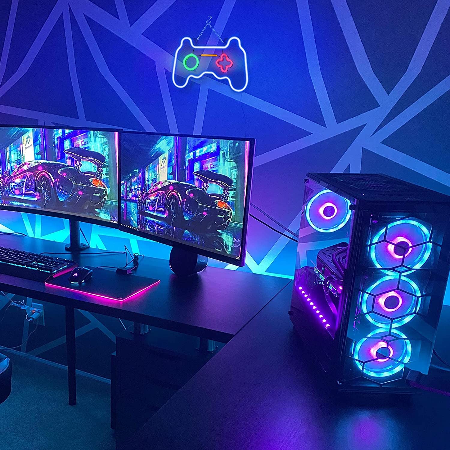 SOLIDEE Neon Sign Wall Decoration, Gamepad Controller Shape, Dimmable LED, 15x10 in, White/Clear, Model NHD-01