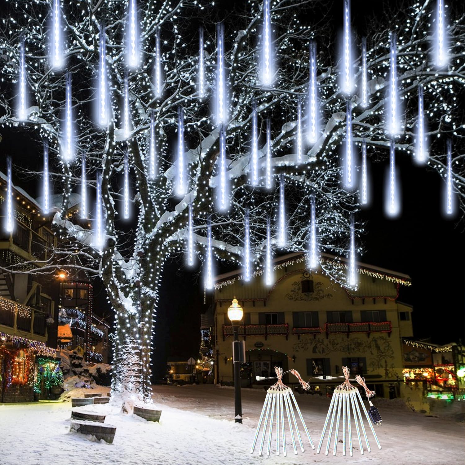 EXF 2-Pack Meteor Shower Lights Outdoor, 384LED Cool White, 30cm Tubes, Indoor/Outdoor, Model MLS-D5V3.6WUT-O