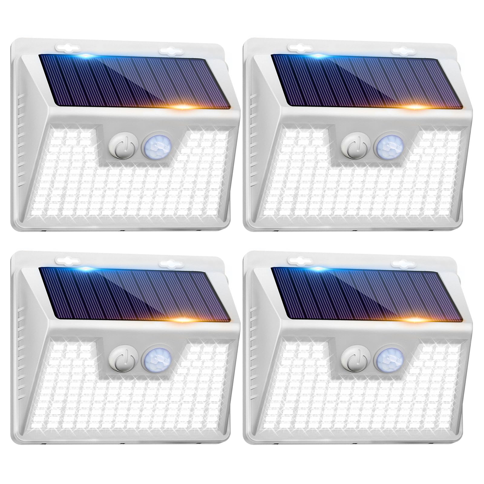 Peasur White Solar Lights Outdoor Waterproof, 6Pack 140Led Solar Powered Motion Sensor Lights, 3 Modes Solar Security Wall Light