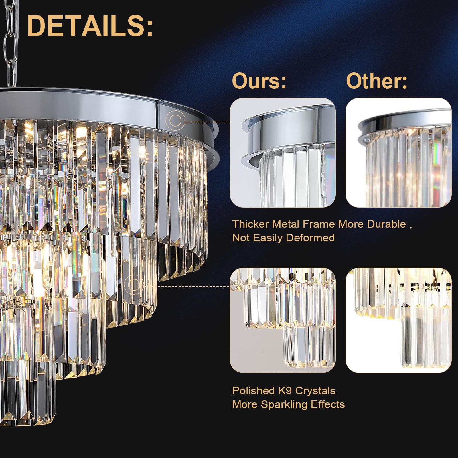 A Axilixi Chrome Crystal Chandelier 24” Modern Chandelier For Dining Room Round Ceiling Pendant Light Fixture 4 Tiers 12 Lights Luxury Large Chandelier For Entryway Living Room Bedroom