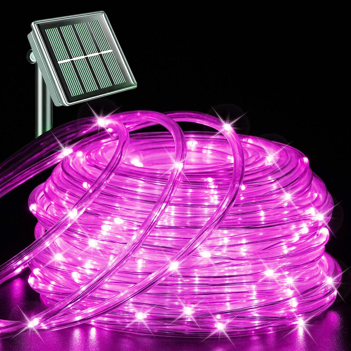 Yeguo 66Ft 200 Led Solar Rope Lights Outdoor Waterproof, Pink String Lights For Outside, 8 Modes Fairy Lights In Clear Thin Tube