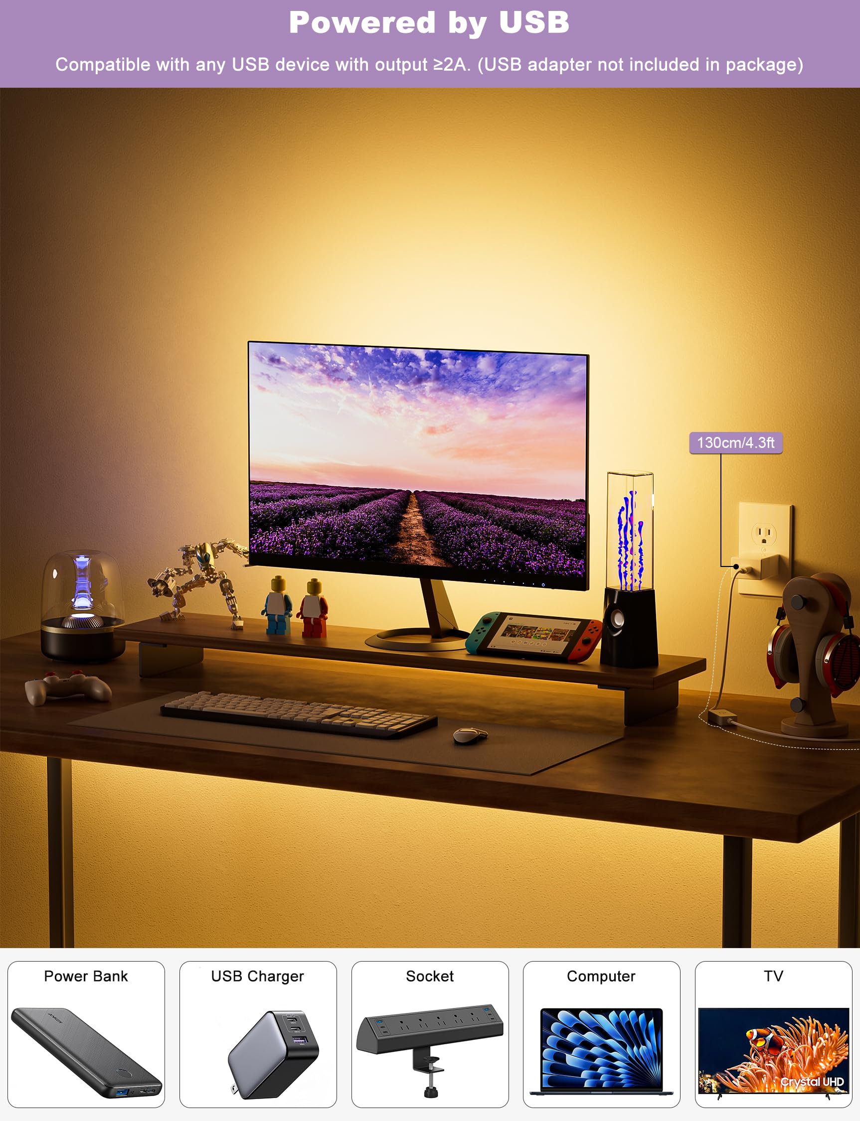 Miwise Led Strip Lights,Super Bright 5V Usb Cob Tape Light 9.84Ft/3M 2700K Warm White With Touch Dimmer Switch,Cri90+ Flexible D