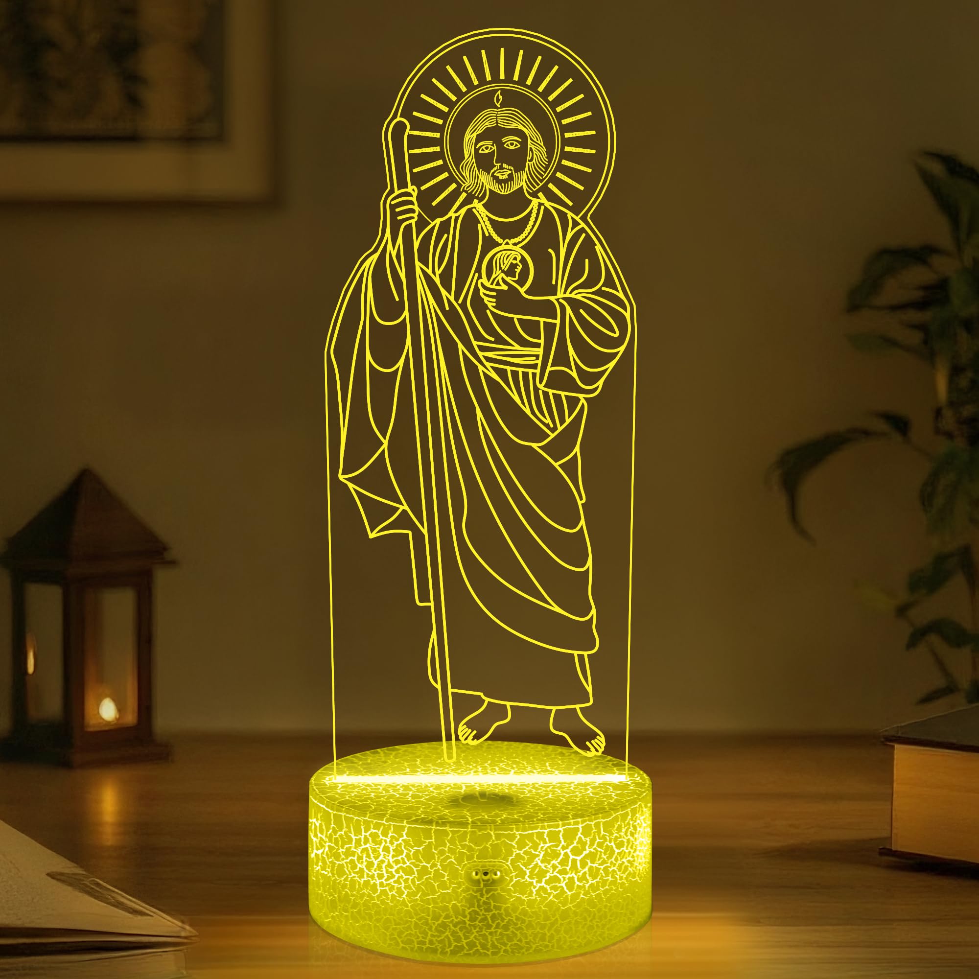 OkiyiD 3D San Judas Tadeo Night Light Lamp, 16 Colors Remote Control, Acrylic, Blue, Model DL-OK100