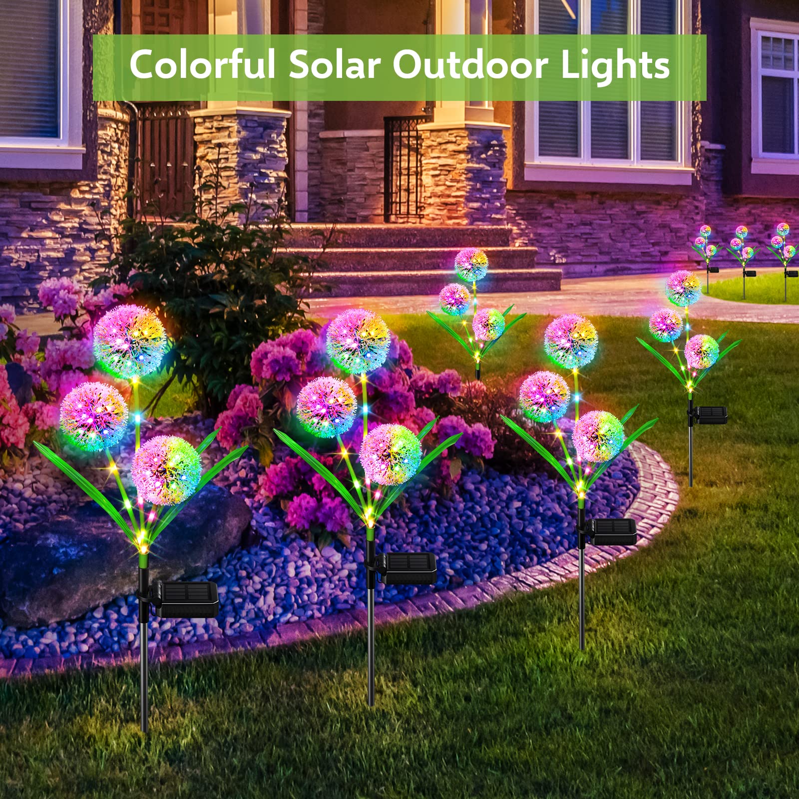 Bonlion 2 Pack Solar Dandelion Lights - 36 Led Waterproof Colorful Garden Decor