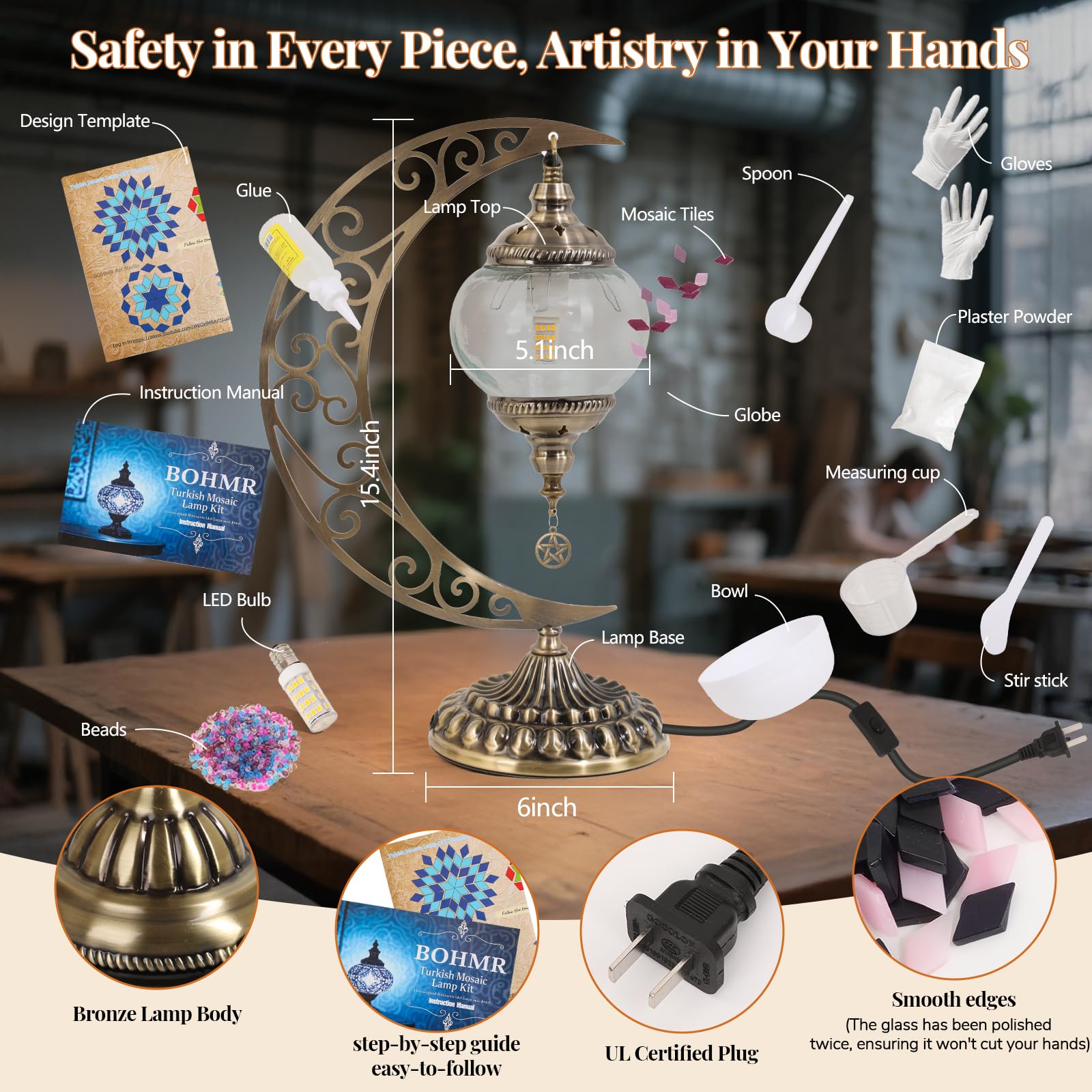 Bohmr Diy Turkish Mosaic Lamp Kit Moon Table Lamp Making Kit Easy No Sreduces Craft For Family Team Decorative Table Desk Light Crfat Kit For Living Room Bedroom Make Your Own Table Lamp Gifts Pink