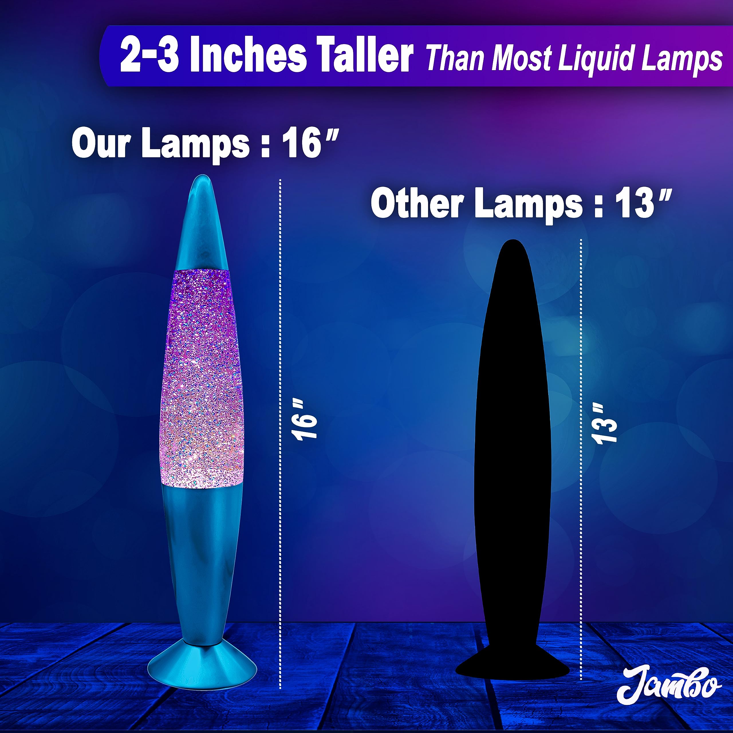 Jambo 16-Inch Glitter Lamp - Blue Base, Colored Glass, Blue and Silver Glitter Night Light for mature-themeds, Teens, Kids