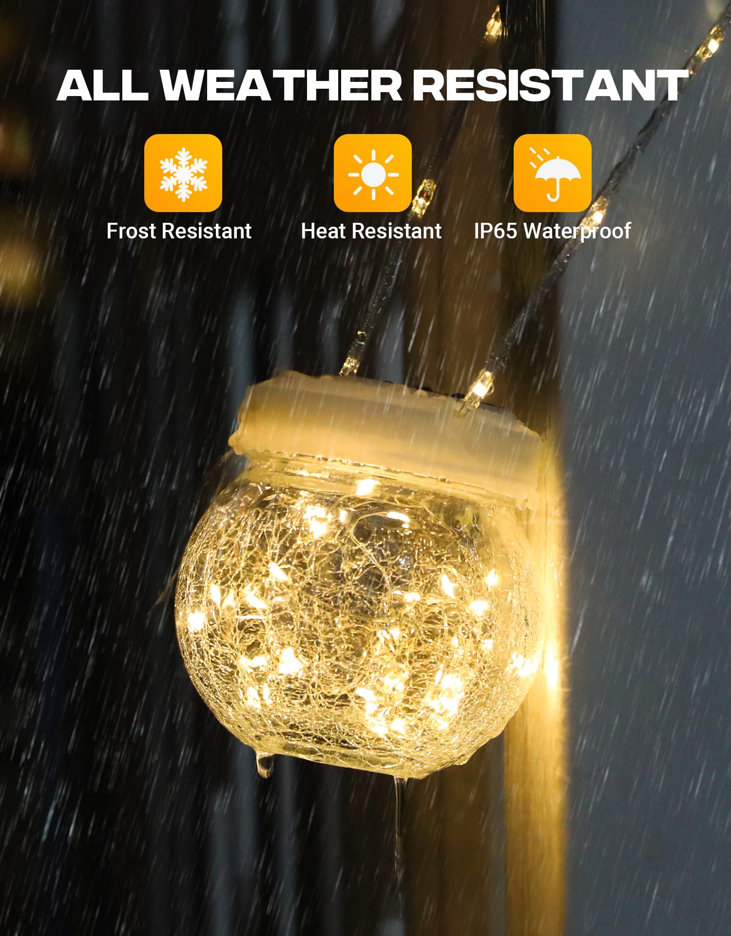 PARTPHONER Solar Lanterns 6-Pack - Waterproof Hanging Lights, Cracked Glass, Warm White, Model PASO052AW6, Perfect for Outdoor Decor