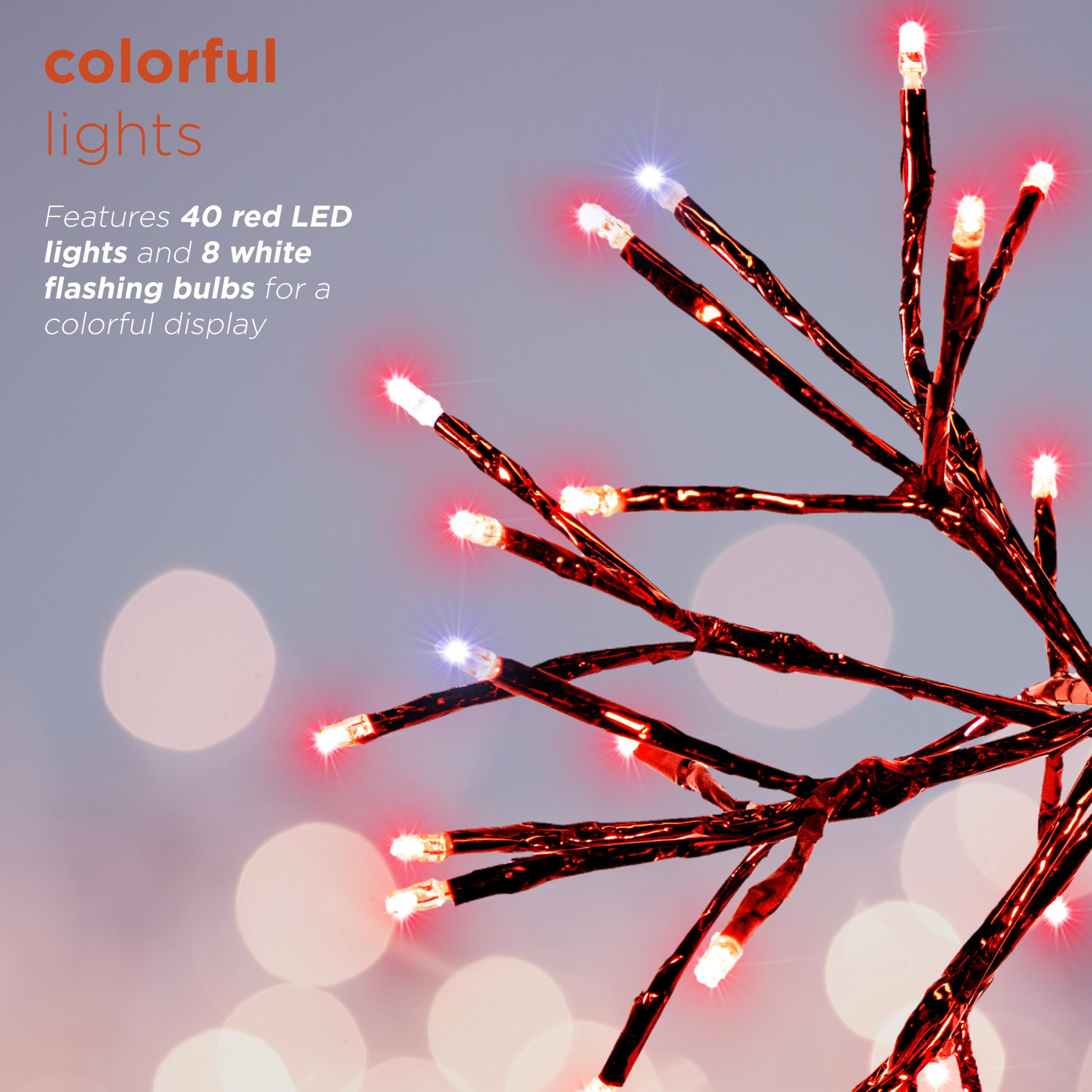 Alpine Corporation 10 H Indoor Christmas Twig 3D Hanging Snowflake Ornament with LED Lights, Red, Christmas Decoration