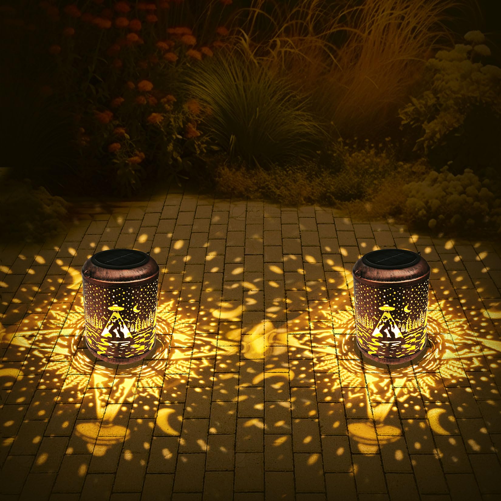 Bigfoot Solar Lanterns Outdoor Waterproof Hanging Lights Ufo Sasquatch Gifts For Men Women Metal Decorative Led Lanterns For Yar