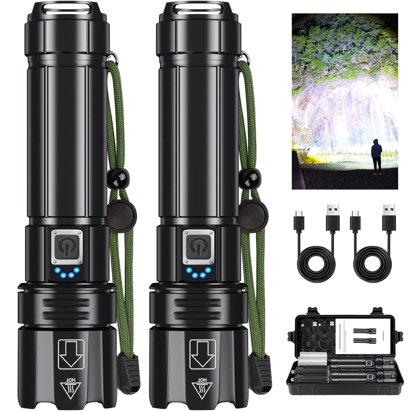 Rechargeable LED Flashlights High Lumens,250000 Lumen Super Bright Flashlight with USB Output, 20 Hours Runtime 5000mAh Large Ca