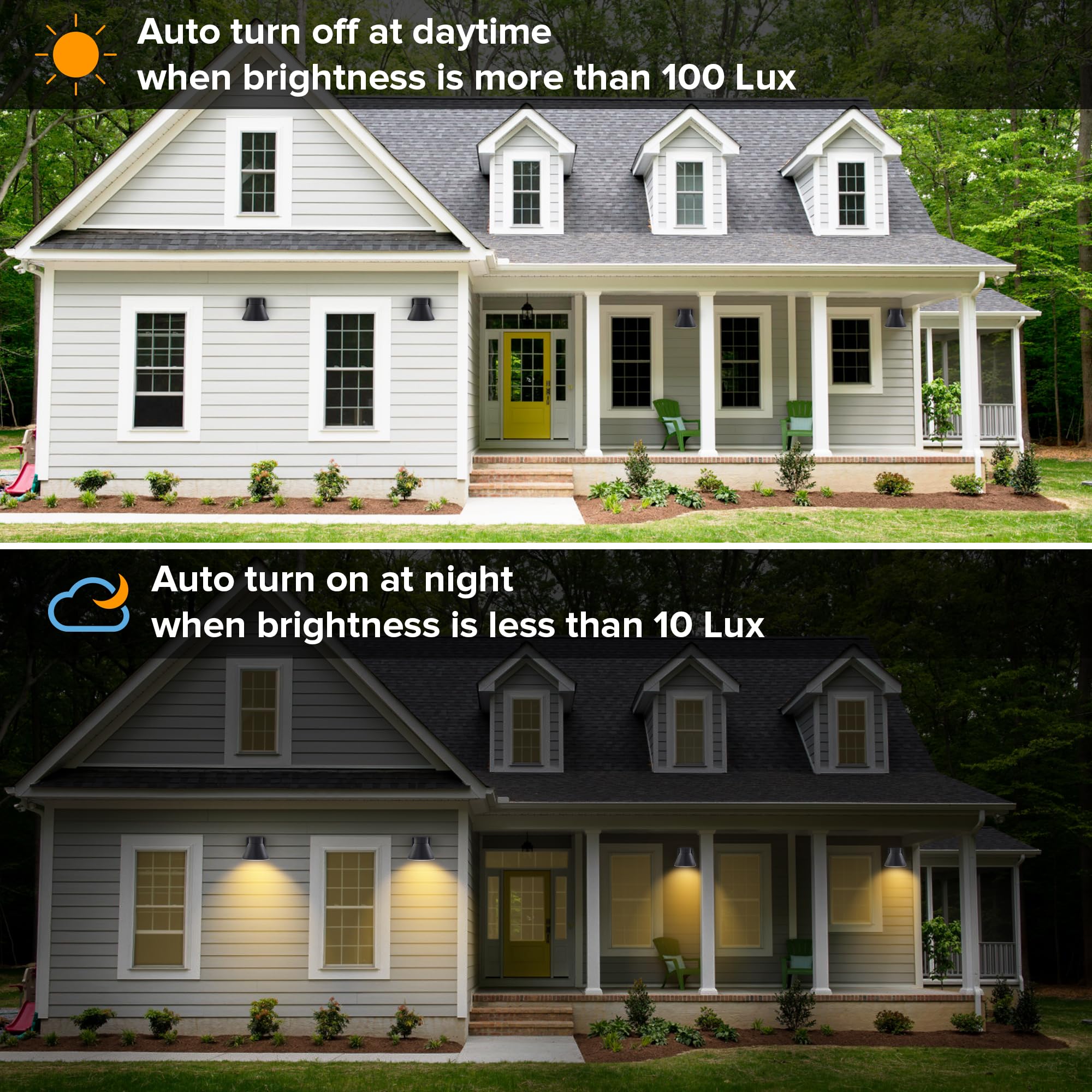 UME 2 Pack LED Outdoor Wall Lanterns, Dusk to Dawn, Waterproof Sconces, Black, Model 5288503012