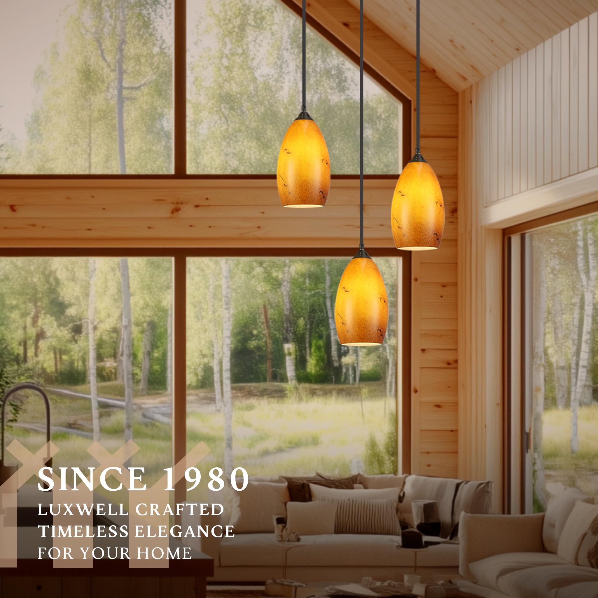 LUXWELL Pendant Lighting, Modern Handblown Amber Color Glass, Oval Art Shade Hanging Light, Oil Rubbed Bronze Finish for Kitchen