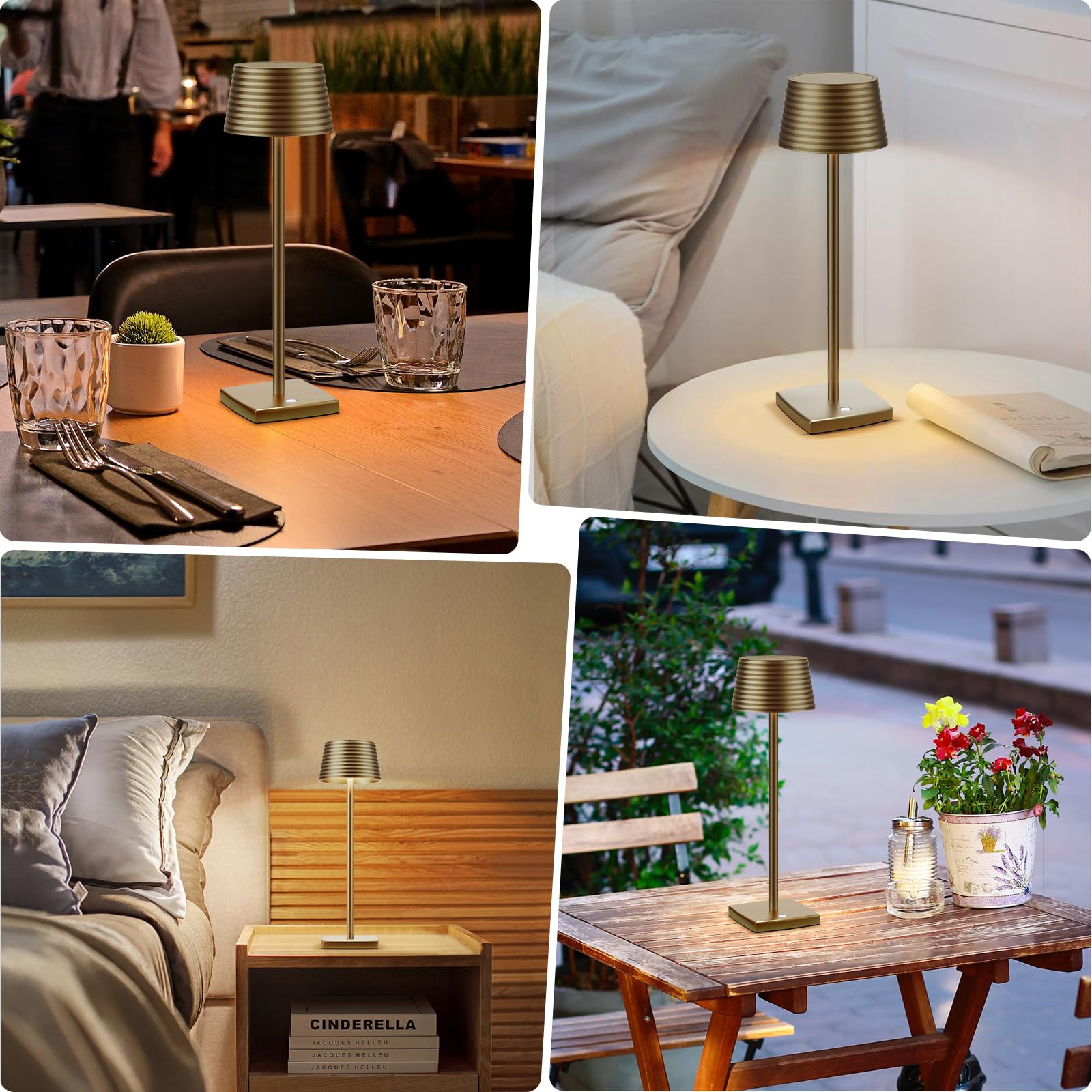YIBEN Cordless Table Lamps 6000mAh LED Portable Lights IP54 Waterproof 3 Colors Dimming Small 2pack Titanium Model S816