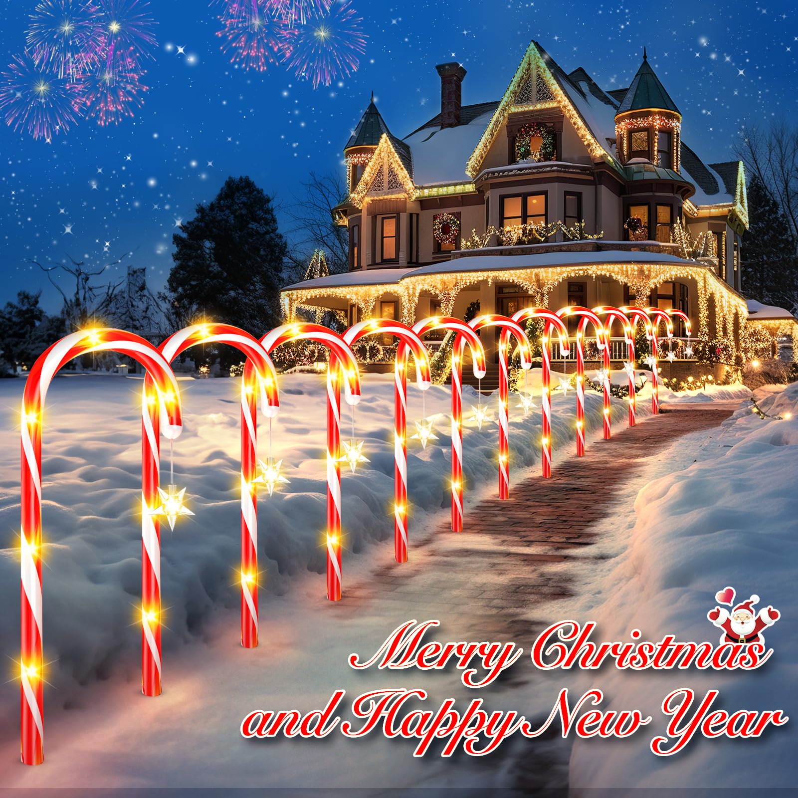 Wdtpro Outdoor Christmas Decoration, 12 Pack 28.3Ft Solar Powered 72 Led Christmas Candy Cane Lights With Stakes, 10 Lighting Mo