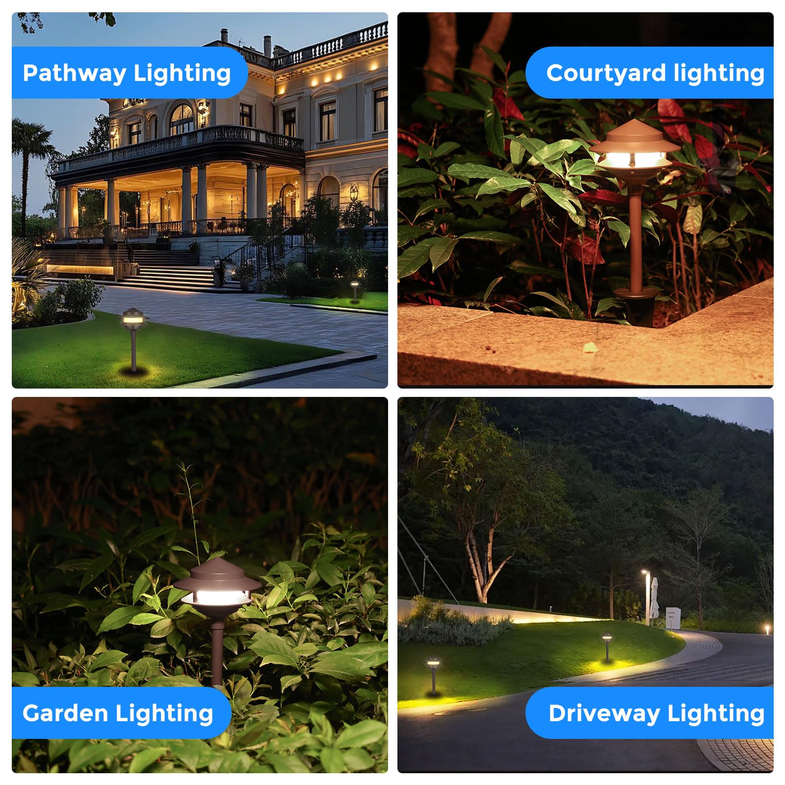 Gardencoin Low Voltage Landscape Pathway Lights, 12V LED, Aluminum, Bronze, 6-Pack, 4W G4 Bulb, 2-Tier Lantern, Model APC-930
