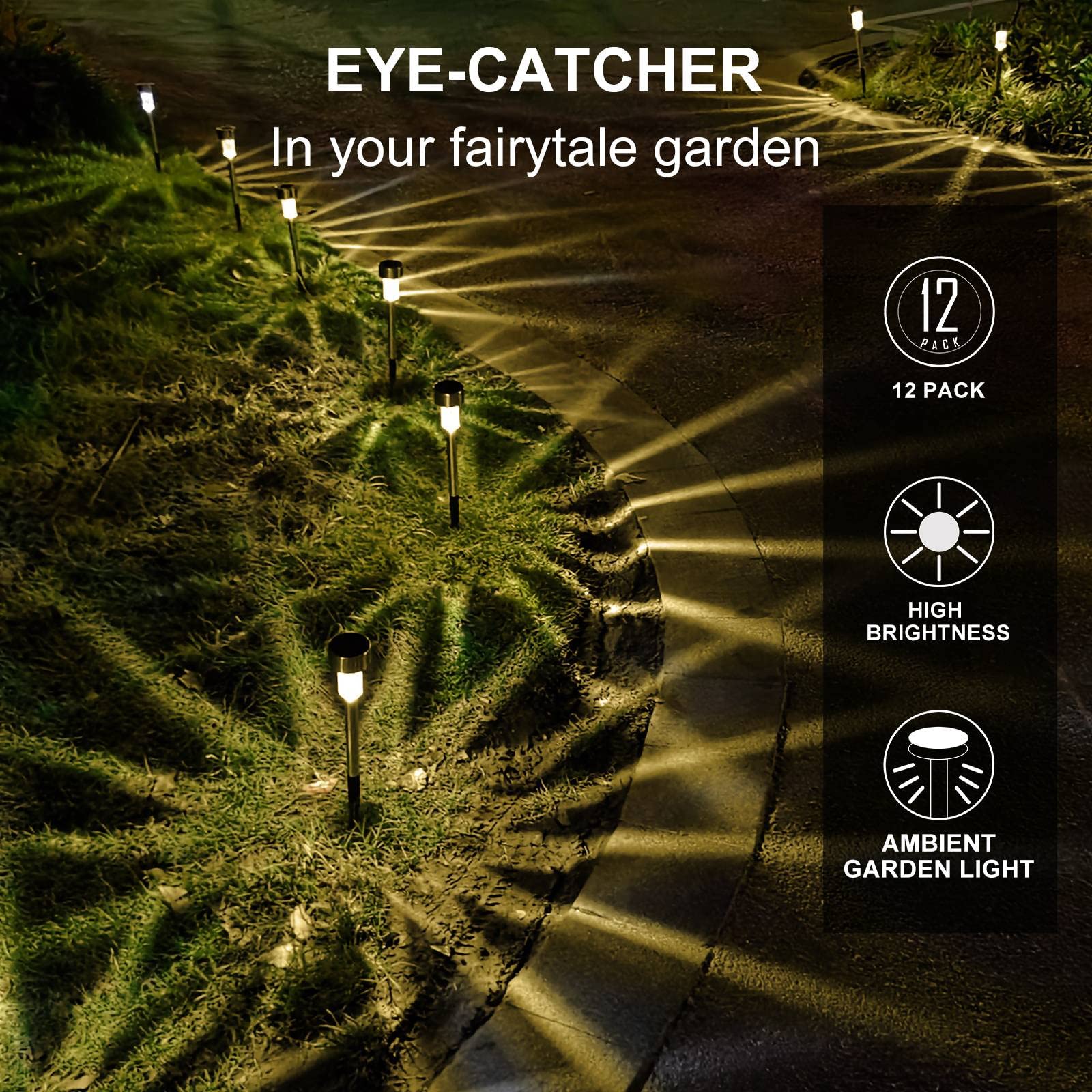 Solar Lights Outdoor Waterproof  Stainless Steel Led Landscape Lighting  Solar Garden Lights  Outdoor Christmas Decorations For Yard  Pathway  Walkway  Patio  Lawn - 16 Pack (Warm White)