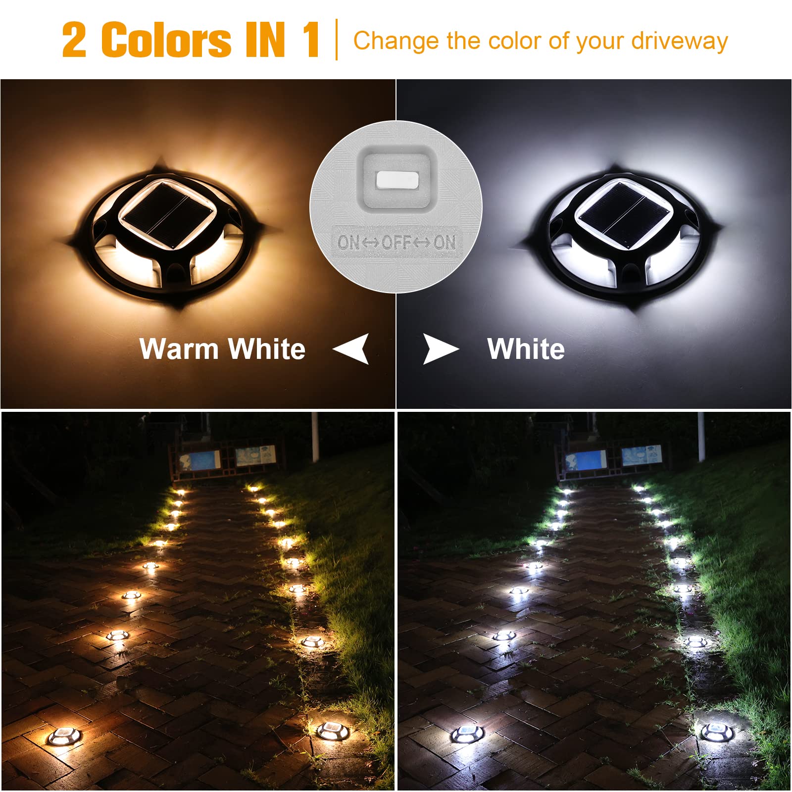 Volisun Solar Driveway Lights 16 Pack, 2 Colors, Outdoor Led Deck & Pathway Lights (White/Warm White)