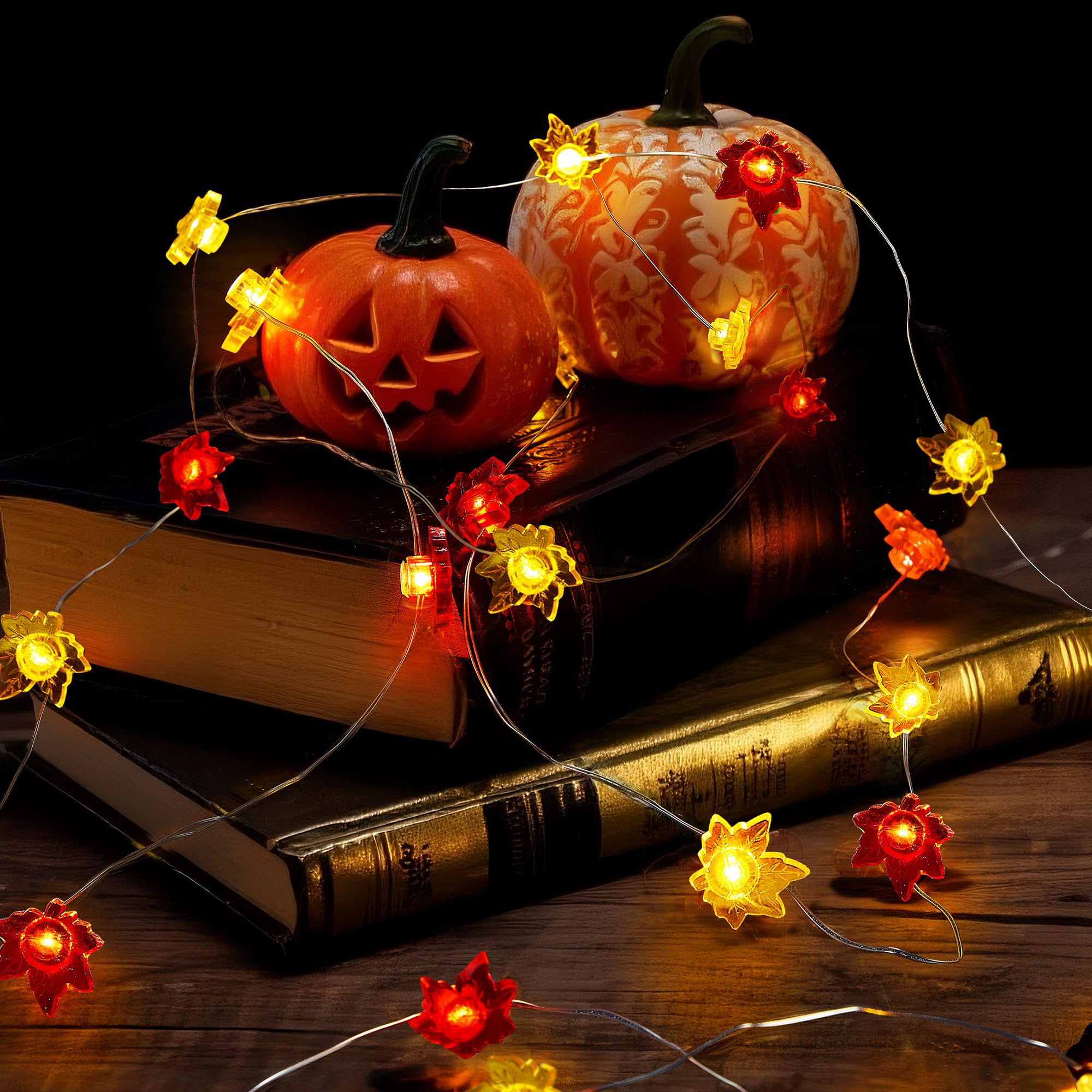 BlcTec 12.8FT 40 LED Maple Leaves String Lights, Battery Operated, Orange, Model BT-SL162, Indoor/Outdoor Fall Decorations