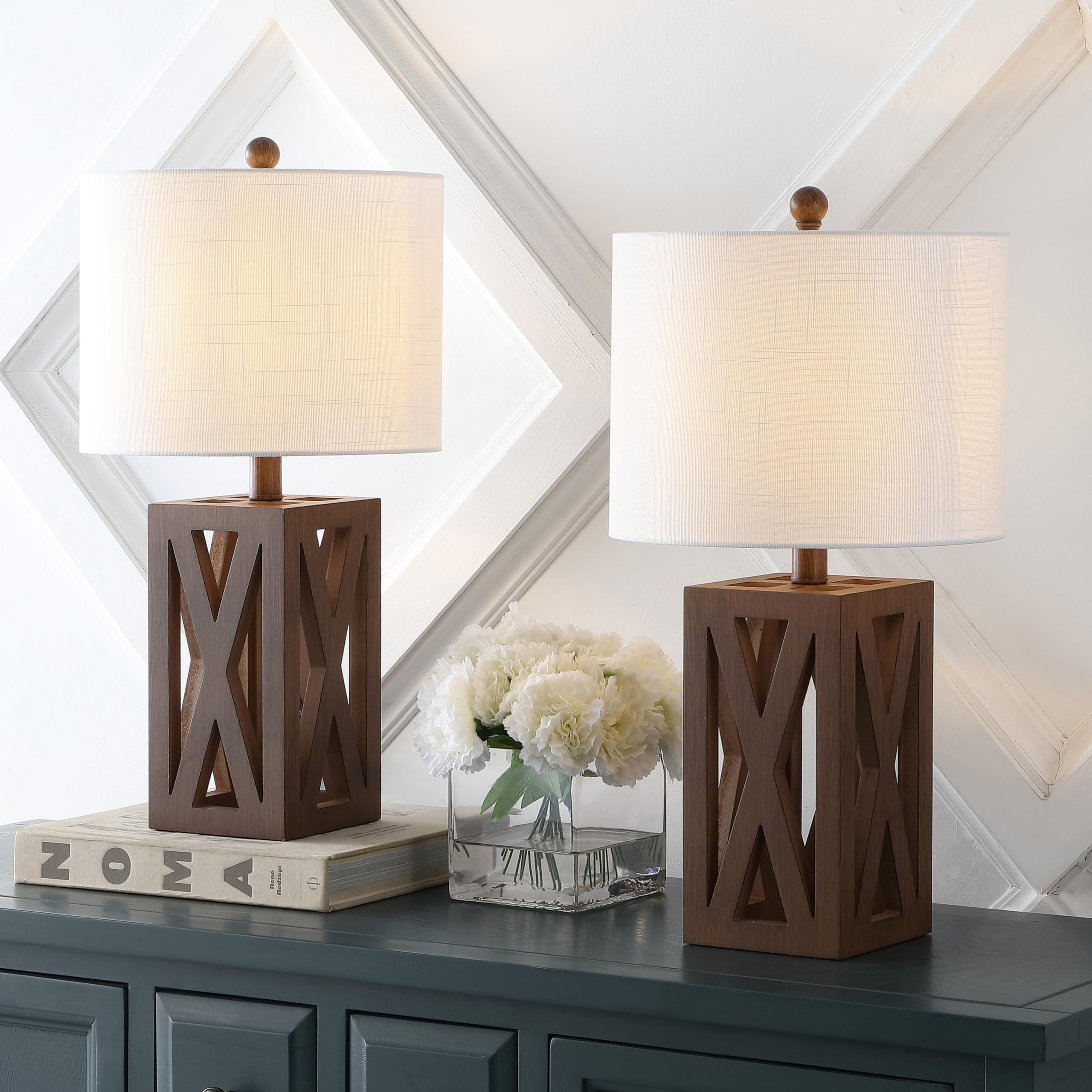 Jonathan Y Jyl1062A-Set2 Stewart 21.5'' Wood Led Table Lamp Farmhouse, French Country, Rustic, Bohemian, Bedroom, Living Room, O