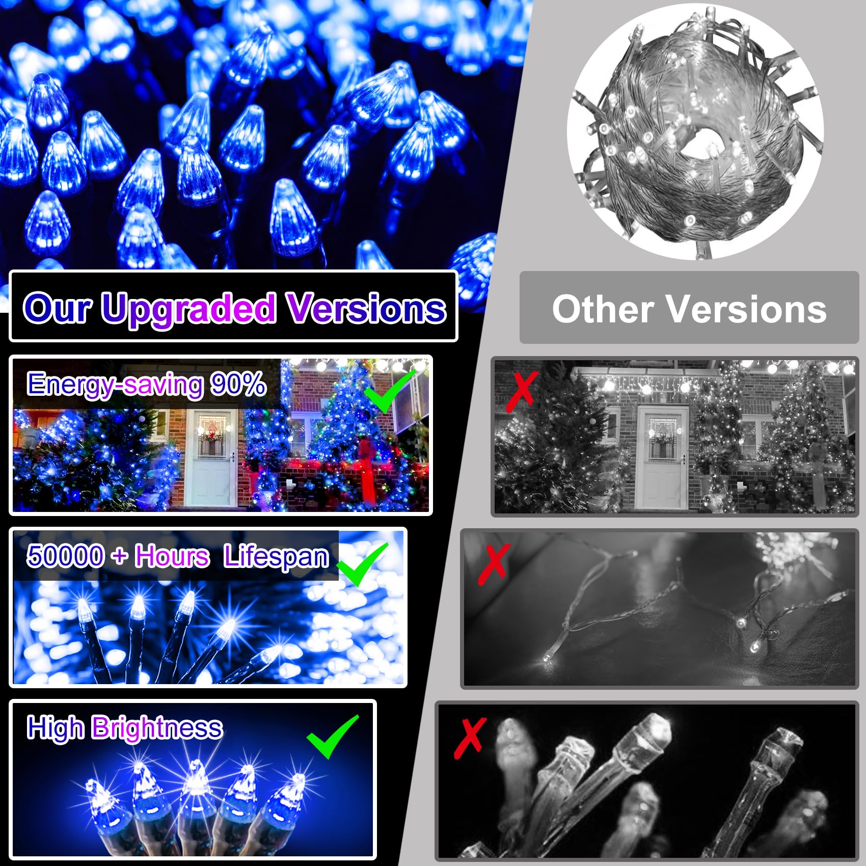 750 Led 256Ft Outdoor Christmas Lights  Super Long String Lights 8 Modes Timer Memory  Outsite Waterproof Dark Green Wire Fairy Light Strings For Xmas Tree Wedding Holiday Party Decorations Blue