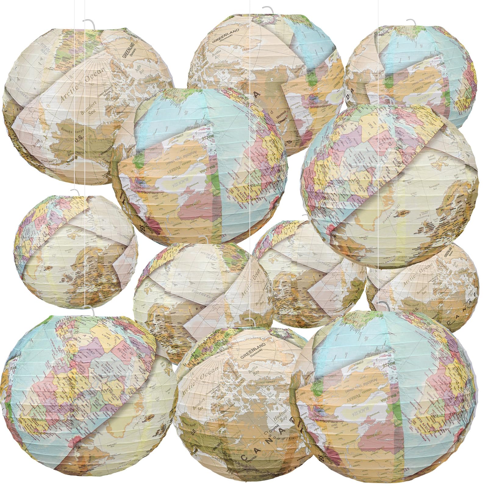 Retisee 12 Pcs 10 Inch Map Classroom Decorations Travel Themed Hanging Paper Lantern Earth Day Decorations for Home Earth Theme 
