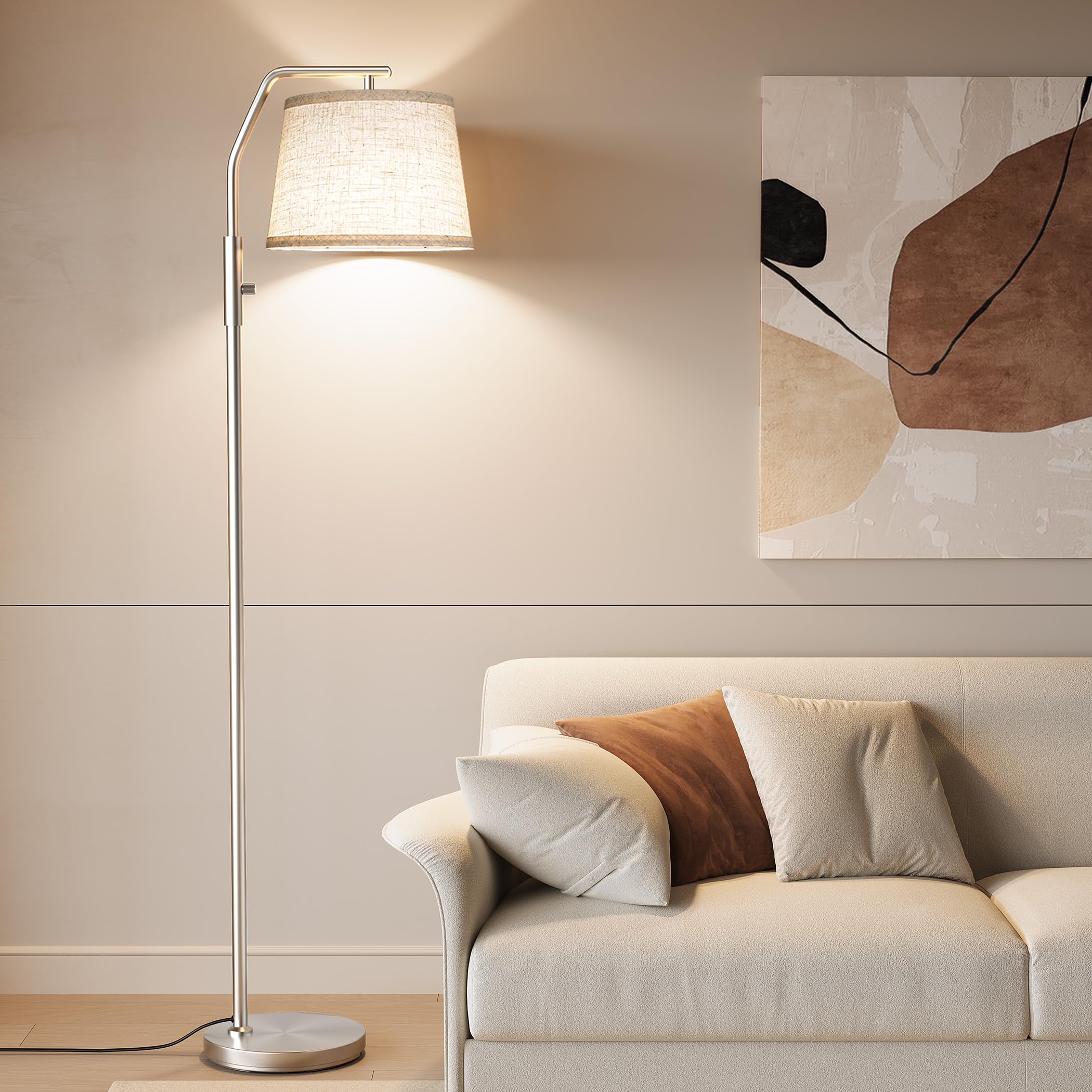 SUNMORY Floor Lamp with Dimmable 9W Bulb, Adjustable Head, Metal, Tall, Nickel, Model SR000148
