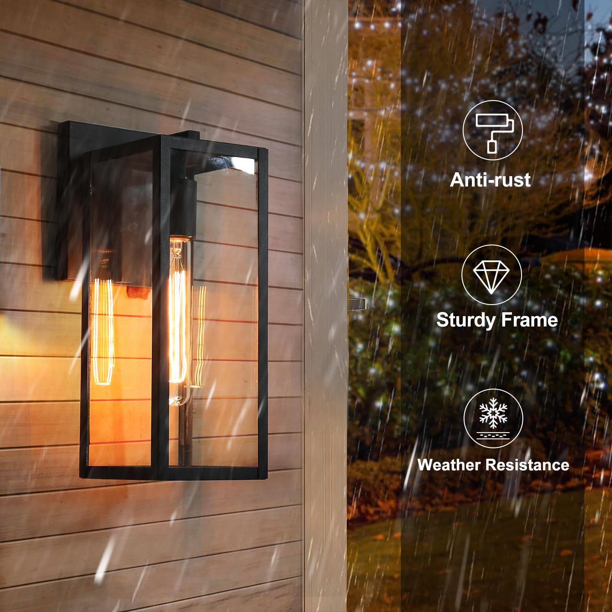 Classy Leaves Black Outdoor Wall Sconce, Rectangular Waterproof Light Fixture For Porch & Garage