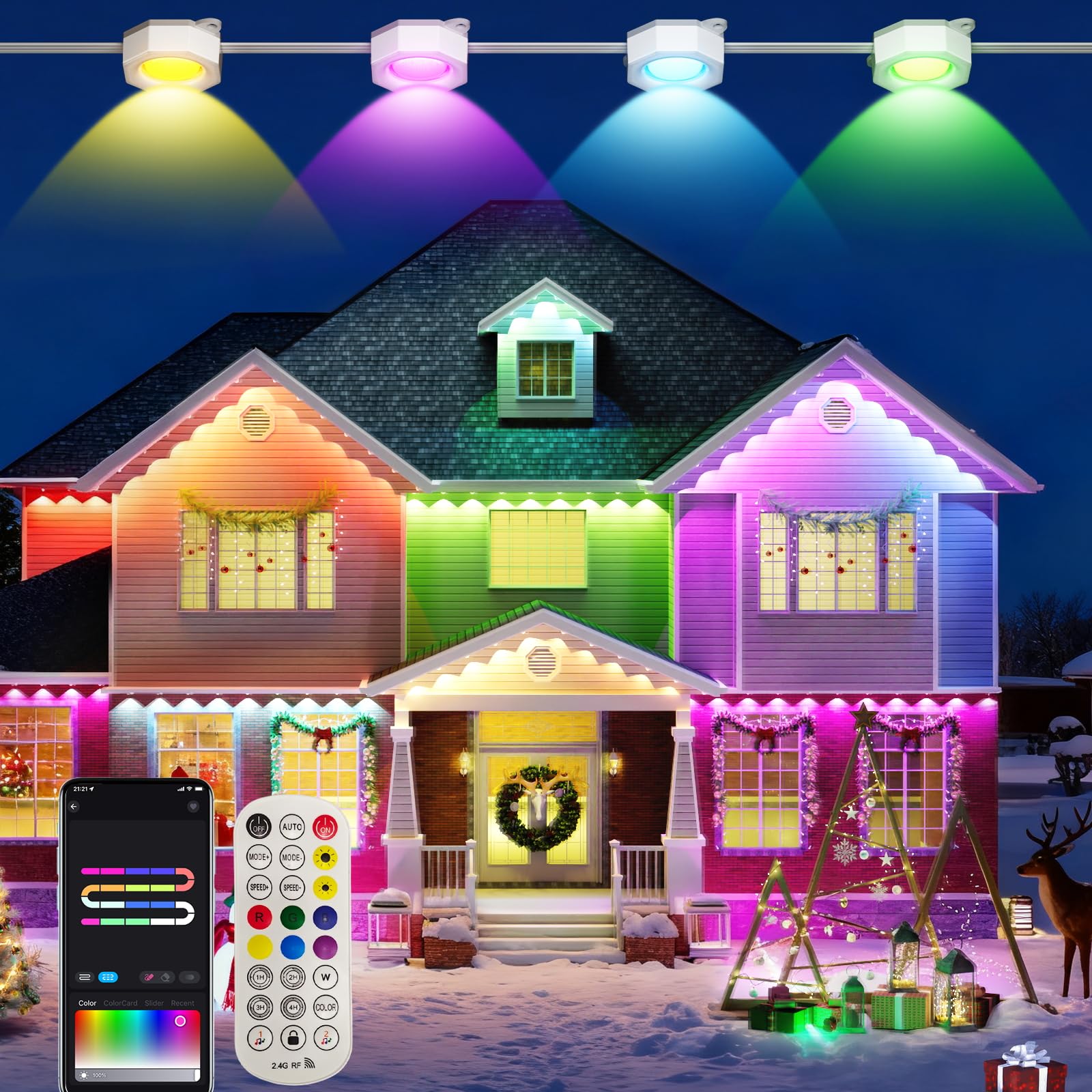 Smart Permanent Outdoor Lights for House, 200ft with 96 Smart AI RGB+IC Holiday Lights Outdoor, 98 Scene for Halloween Christmas
