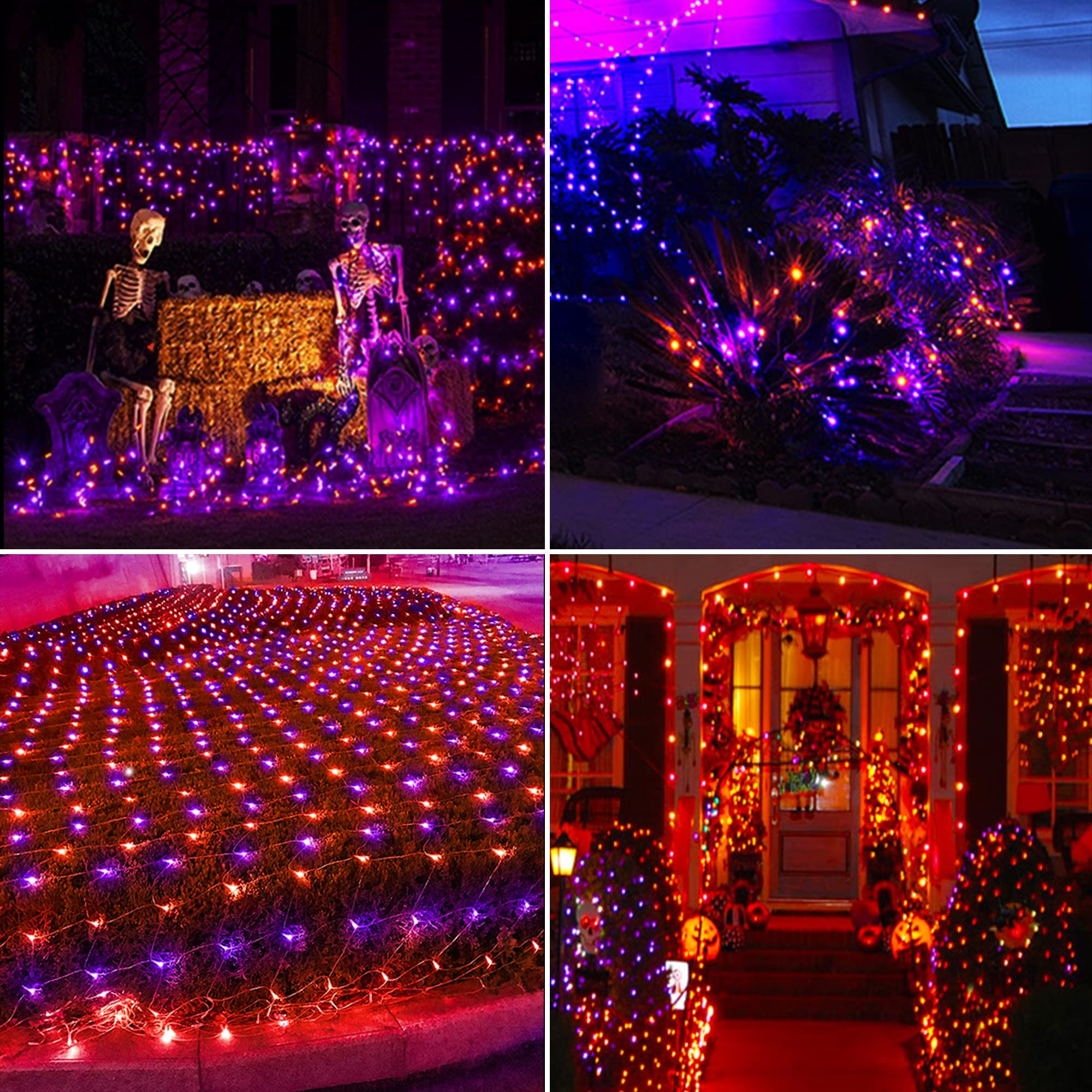 weillsnow 198 LED Halloween Net Lights, Waterproof, 9.8FT x 6.6FT, Orange & Purple, 8 Modes, Model HB-198WCOI