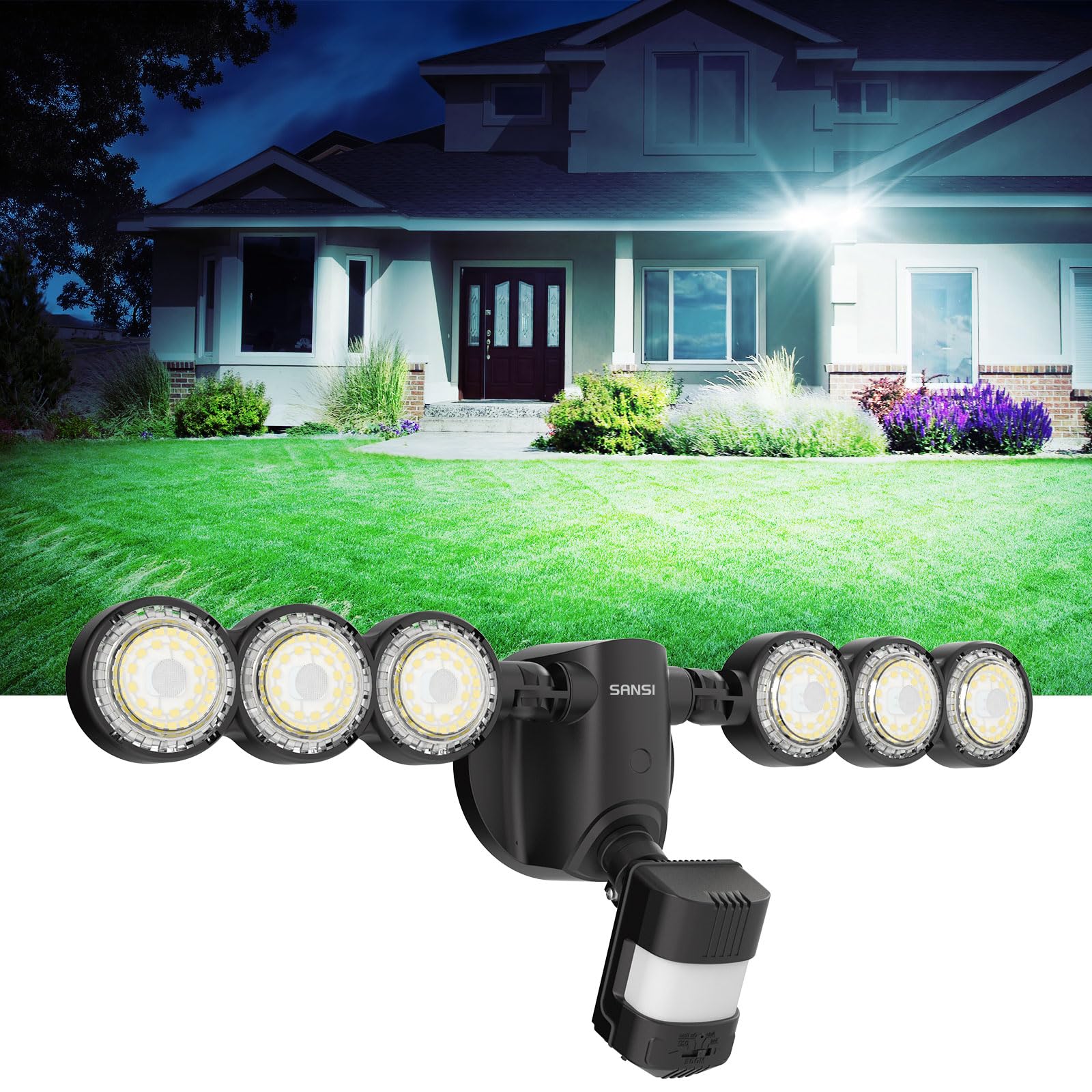SANSI 55W 7000LM Motion Sensor Outdoor Lights, Super Bright Security Lights, 5000K Dusk to Dawn Flood Light, 320? Beam Angle, Be