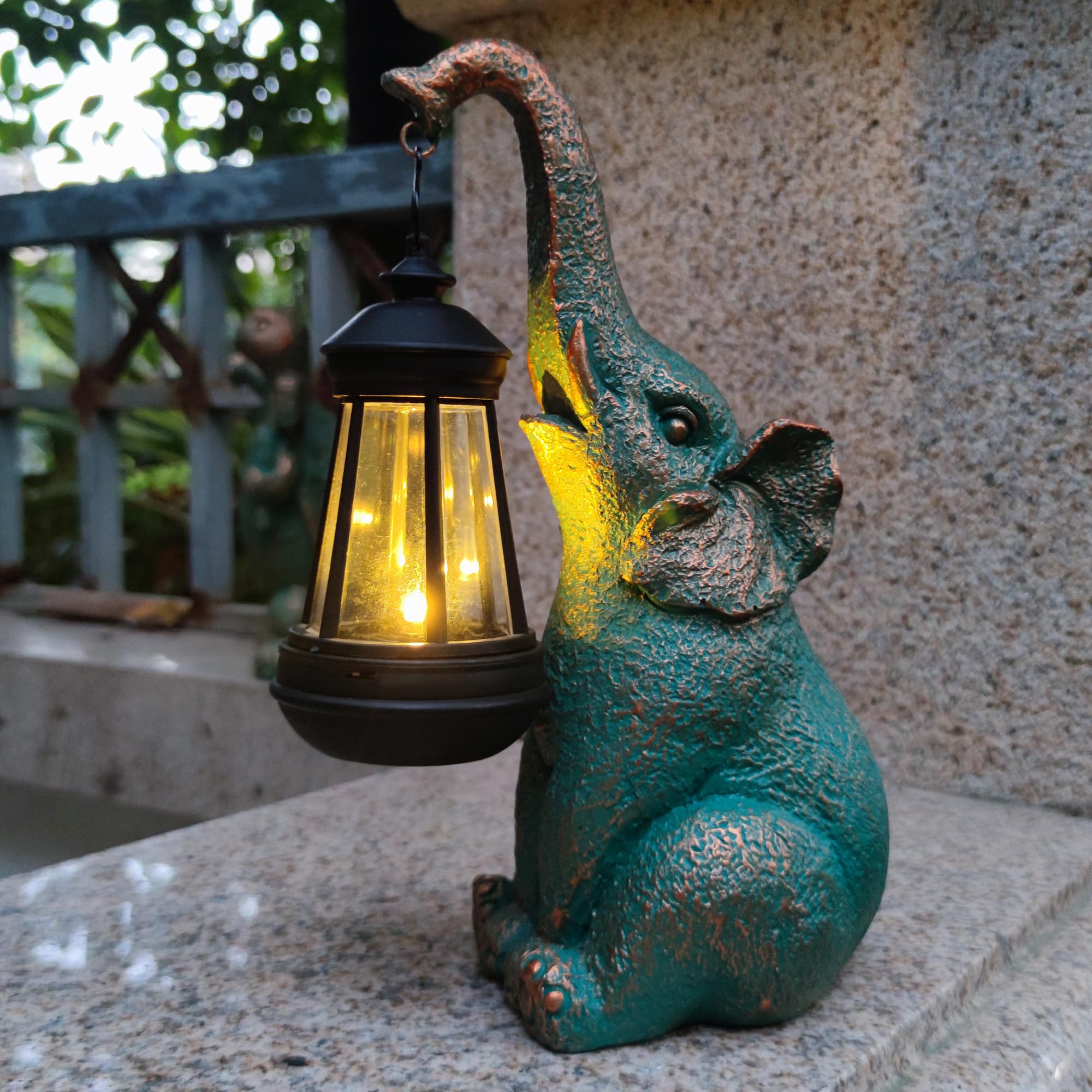 Joybee Garden Statues Elephant With Solar Lantern Outdoor Decor-Elephant Solar Figurines Lights Decorations For Patio Yard Lawn