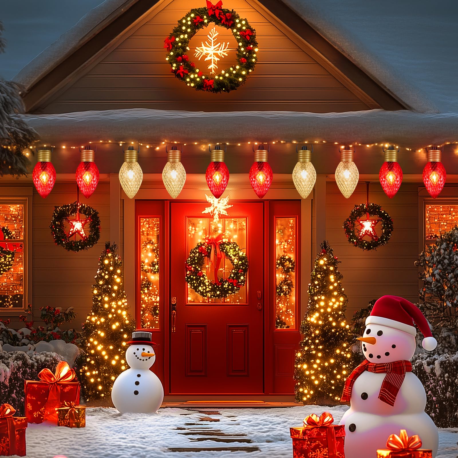 Brightown 4 Pack Jumbo Lights C9 Christmas Pathway Lights Outdoor - 10.5 Feet 5 Lights Strawberry C9 Walkway Lights, C7 Lights C