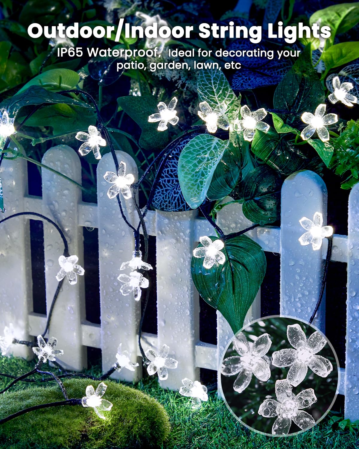 Brightown Solar String Lights, 120 LED, Waterproof, 52FT, 2 Pack, Pure White for Garden, Patio, Wedding Decor