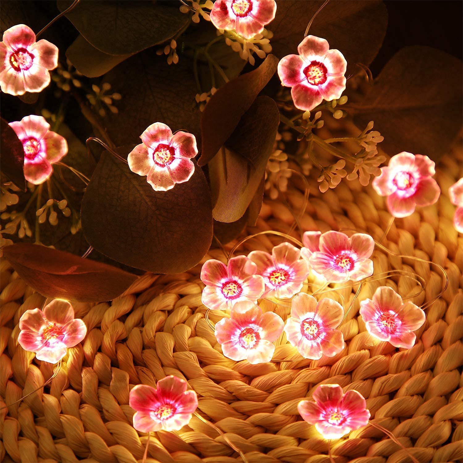 Mudder Cherry Blossom Flower String Lights, 40 LEDs, Pink, USB & Battery Operated, Indoor/Outdoor, Model: ad548026-5b67-45f2-b7ab-a