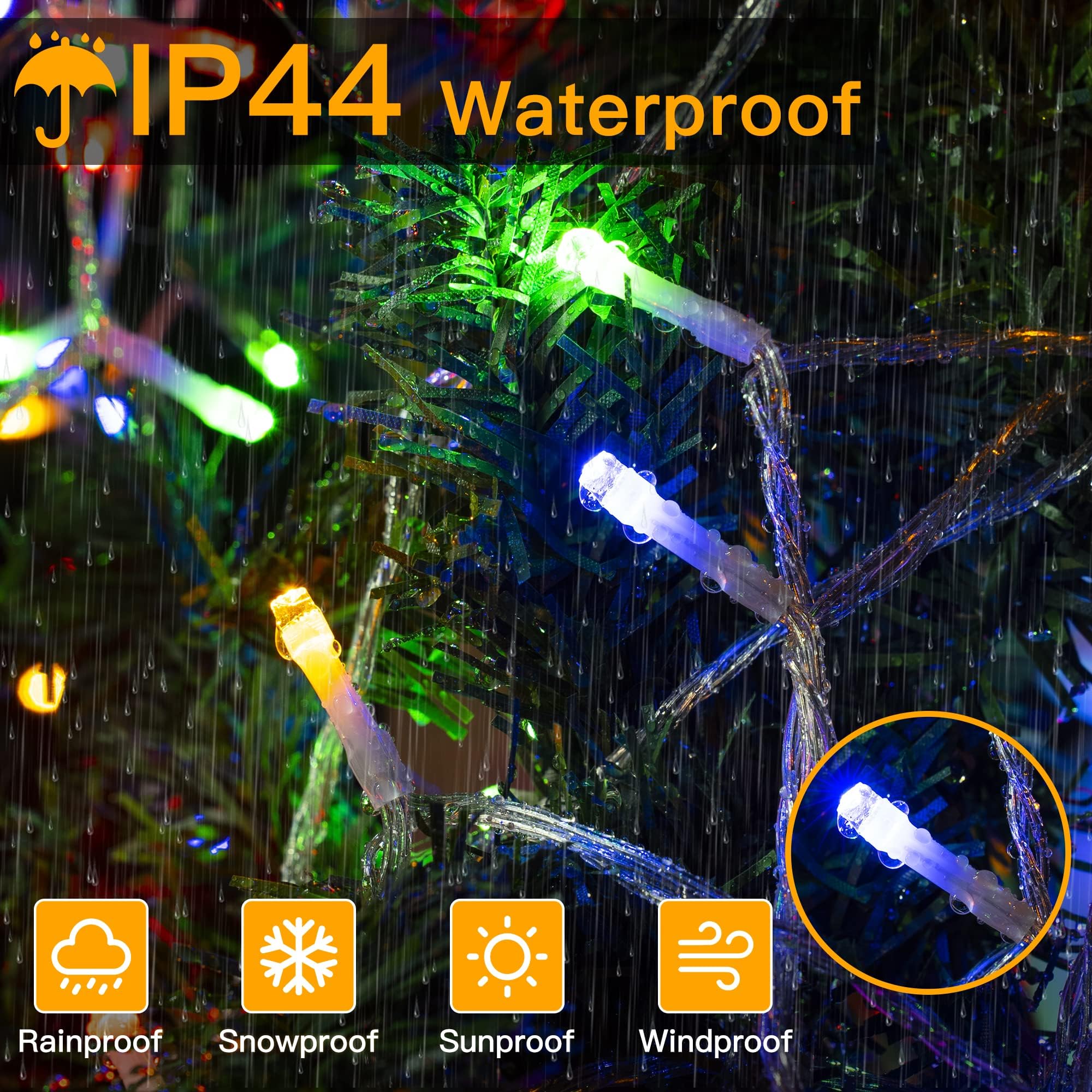 Ollny Christmas String Lights 200 LED Color Changing Multicolored & Warm White 66FT with Remote Control, Waterproof, Model HG-29V203C