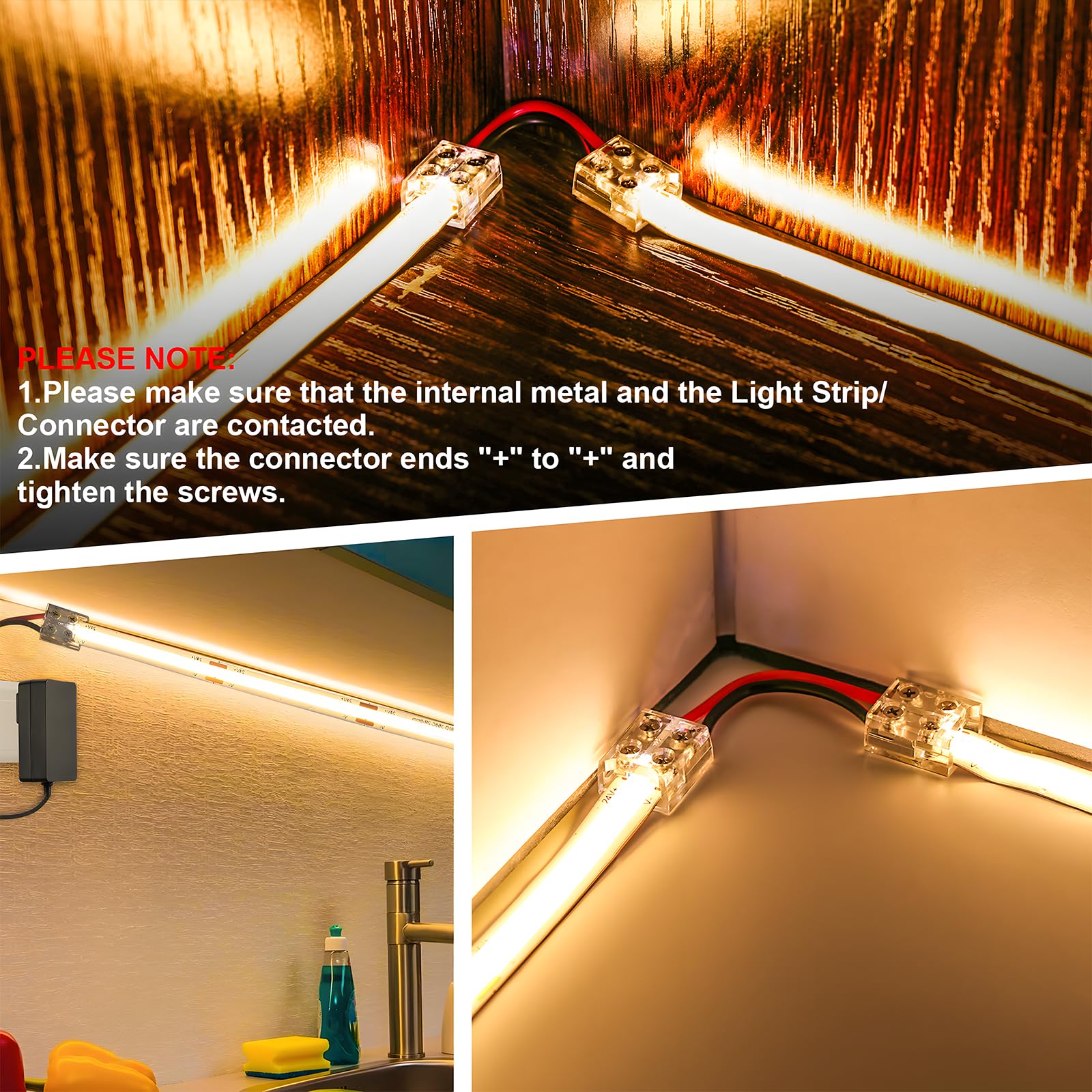 Visdoll 15 Pack 2 Pin Led Strip Connectors 10Mm Solderless Led Tape Lights Connector Tighten Screw Transparent Strip To Wire For