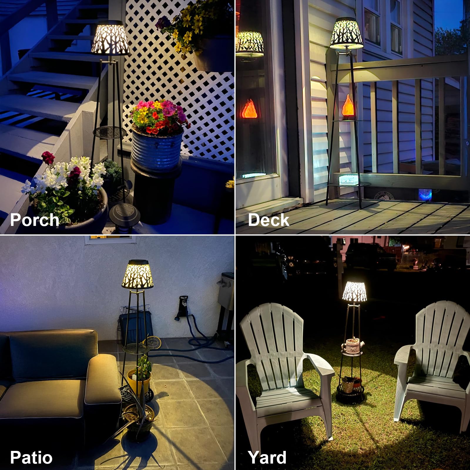VISFLAIR Solar Powered Outdoor Floor Lamps, 2 Pack, Metal, 45.5in H, Waterproof, with 2 Tier Plant Stand, Model VF-005A