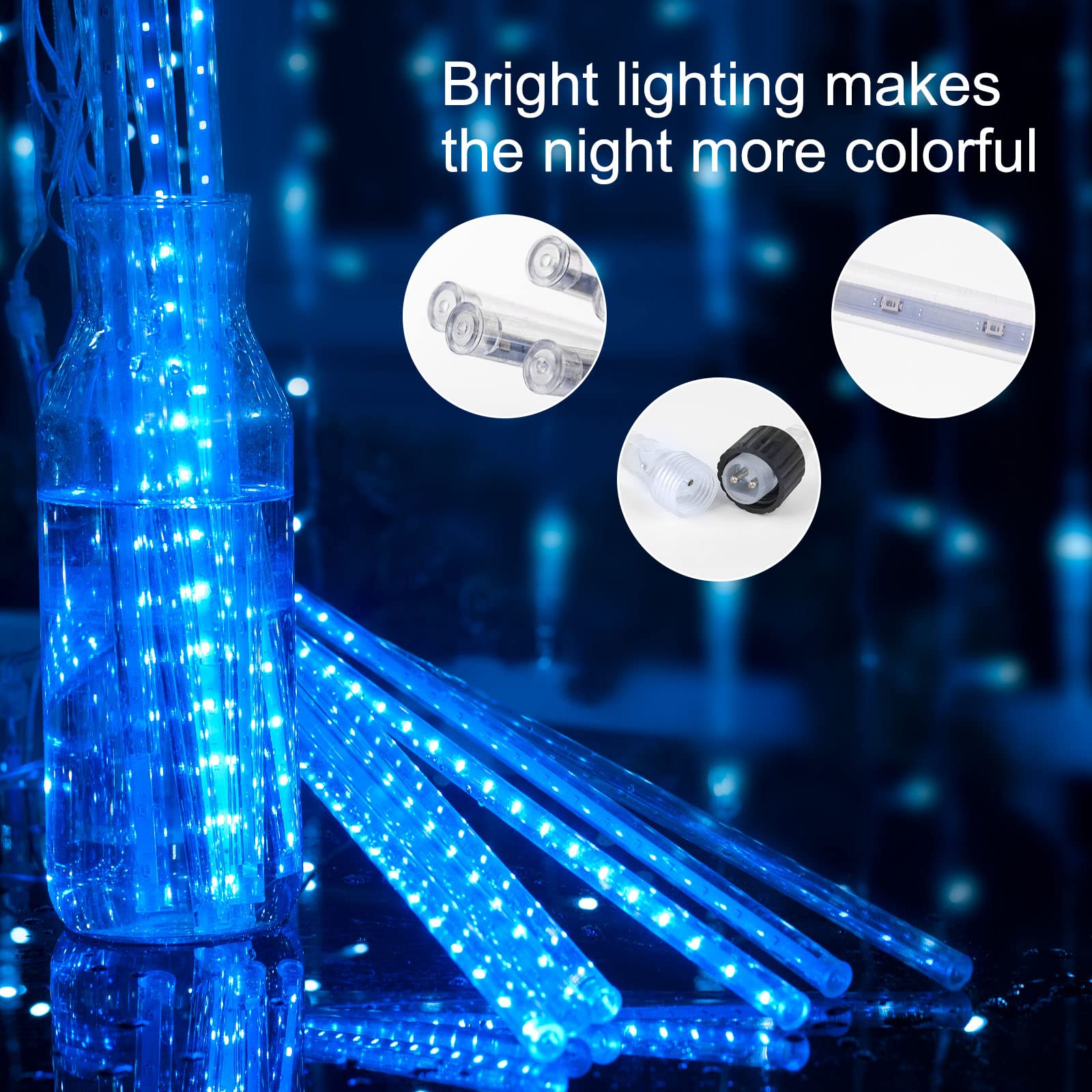 Meteor Outdoor 16'' Icicle Shower Lights - 576 Led, Waterproof Falling Rain For Tree, Blue