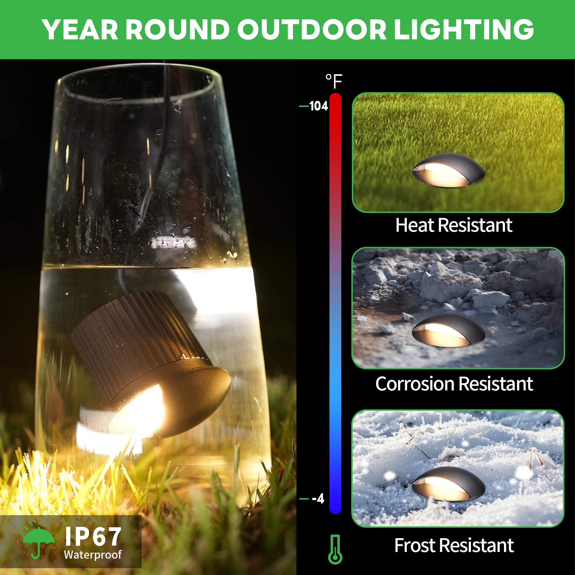 Varmtalys Outdoor Well Lights - Warm White & Cool White 12V Ground Fixture, Ip67 Waterproof Led Hard-Wired Inground Directional