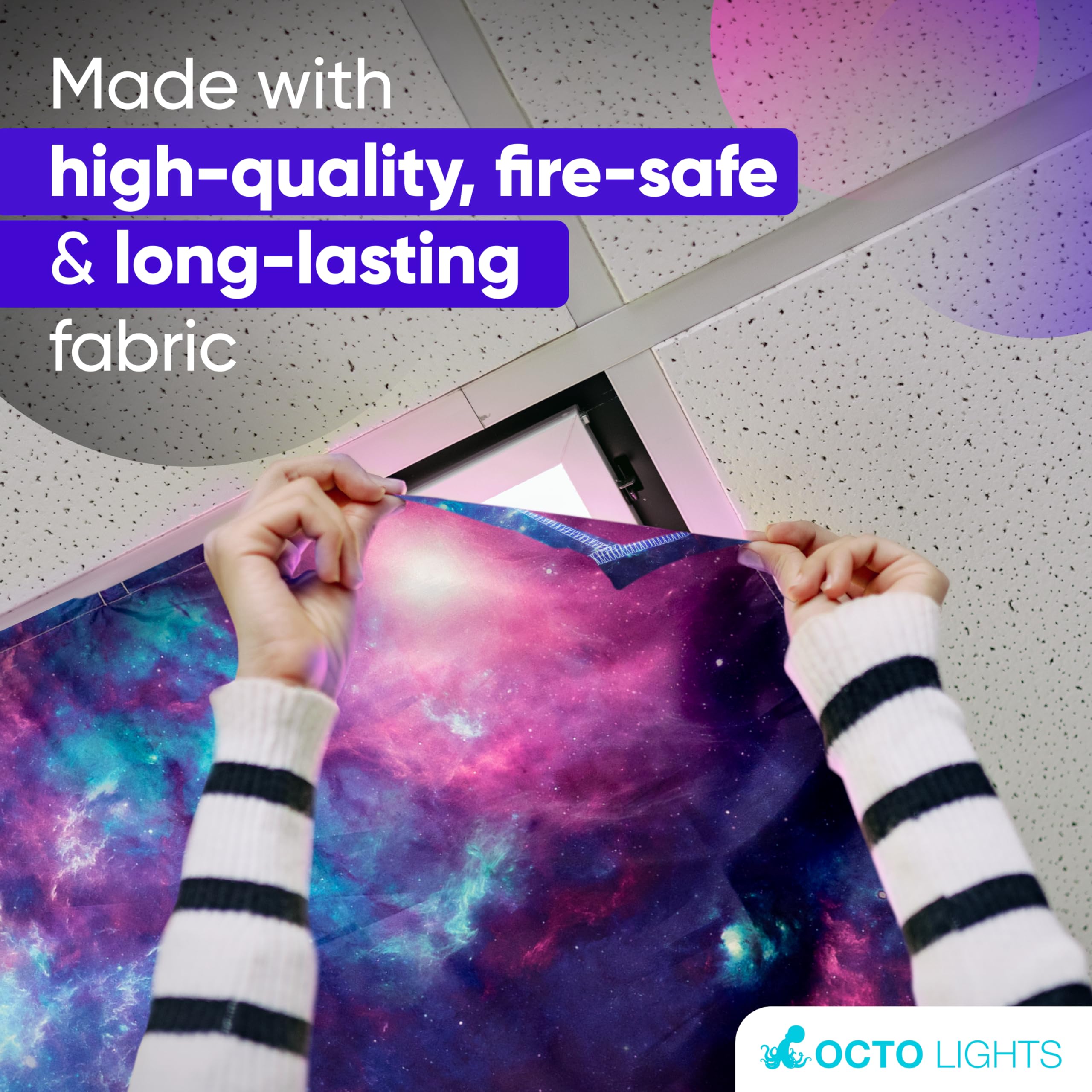 OCTO LIGHTS Magnetic Fluorescent Light Covers - 2x4, 100% Polyester, Purple Nebula, Model Star 001, Pack of 4