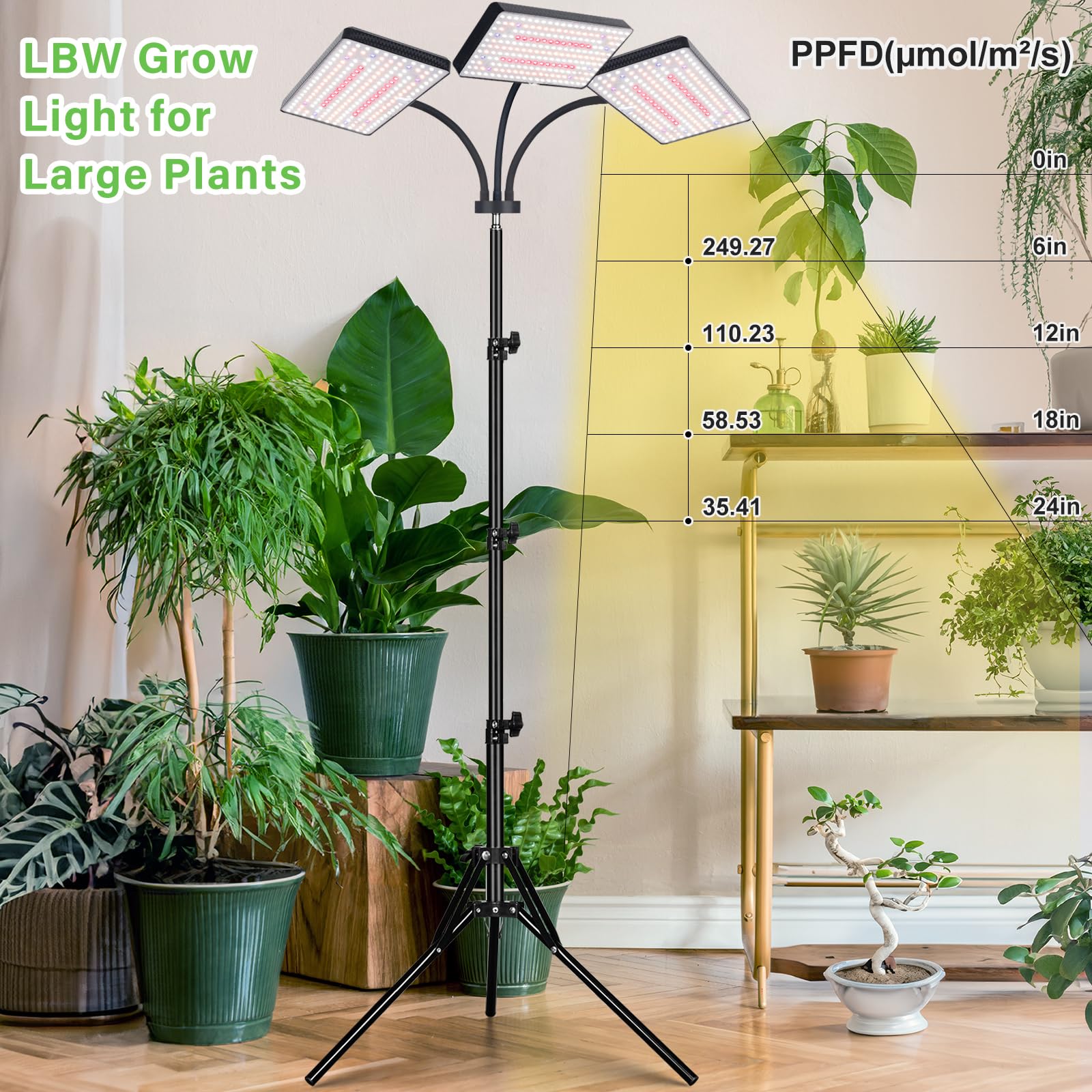 2024 Lbw Grow Lights For Indoor Plants With Stand, 642 Leds Full Spectrum Standing Plant Light, Tall Floor Plant Lamp With 3/6/12H Timer, 6 Brightness, 3 Modes, 63 &quot; Adjustable Tripod