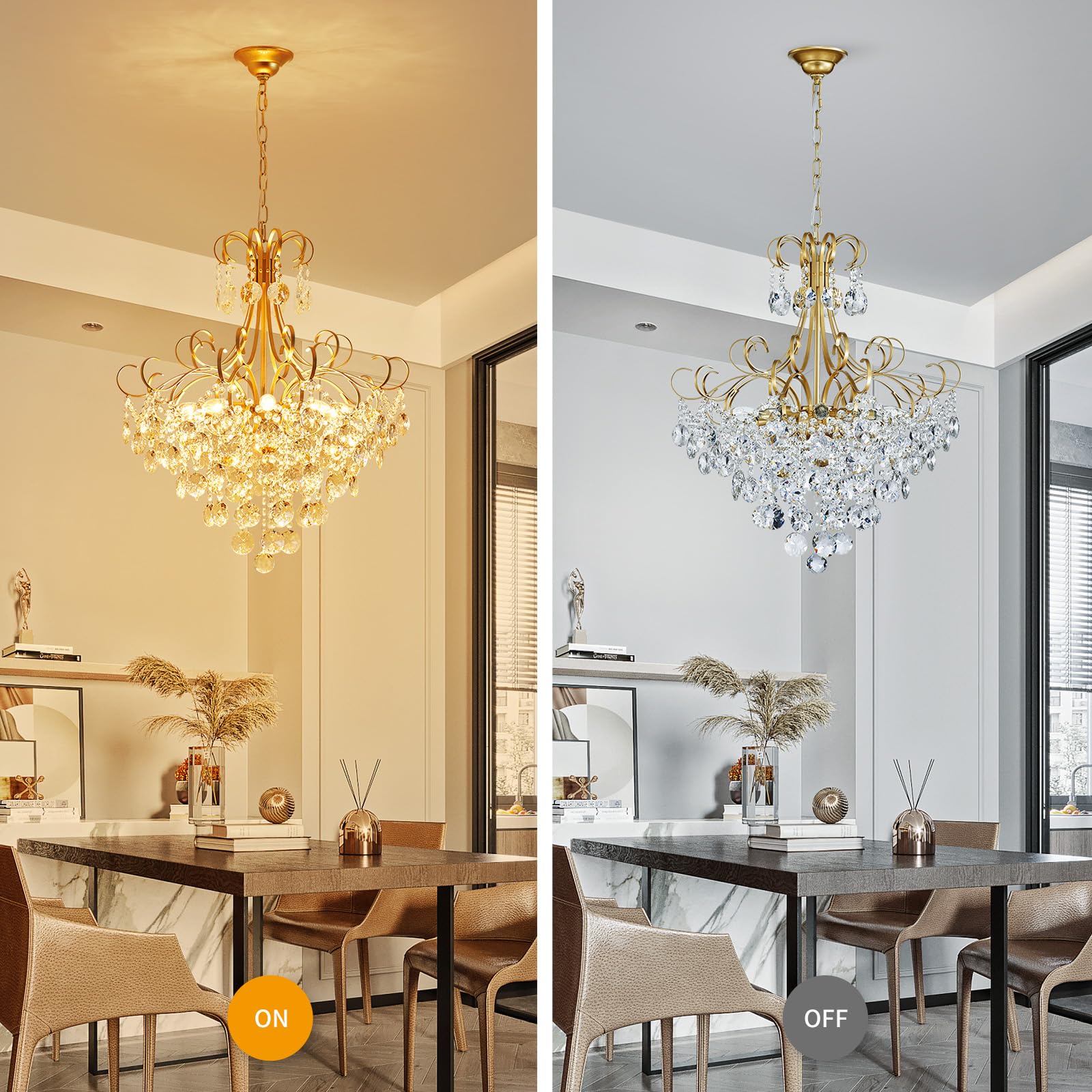 ANJIADENGSHI Crystal Chandelier, 10-Lights Gold Pendant Light, 28" High x 23" Wide, Modern K9 Crystal Fixture for Dining Room, Living Room, Bedroom