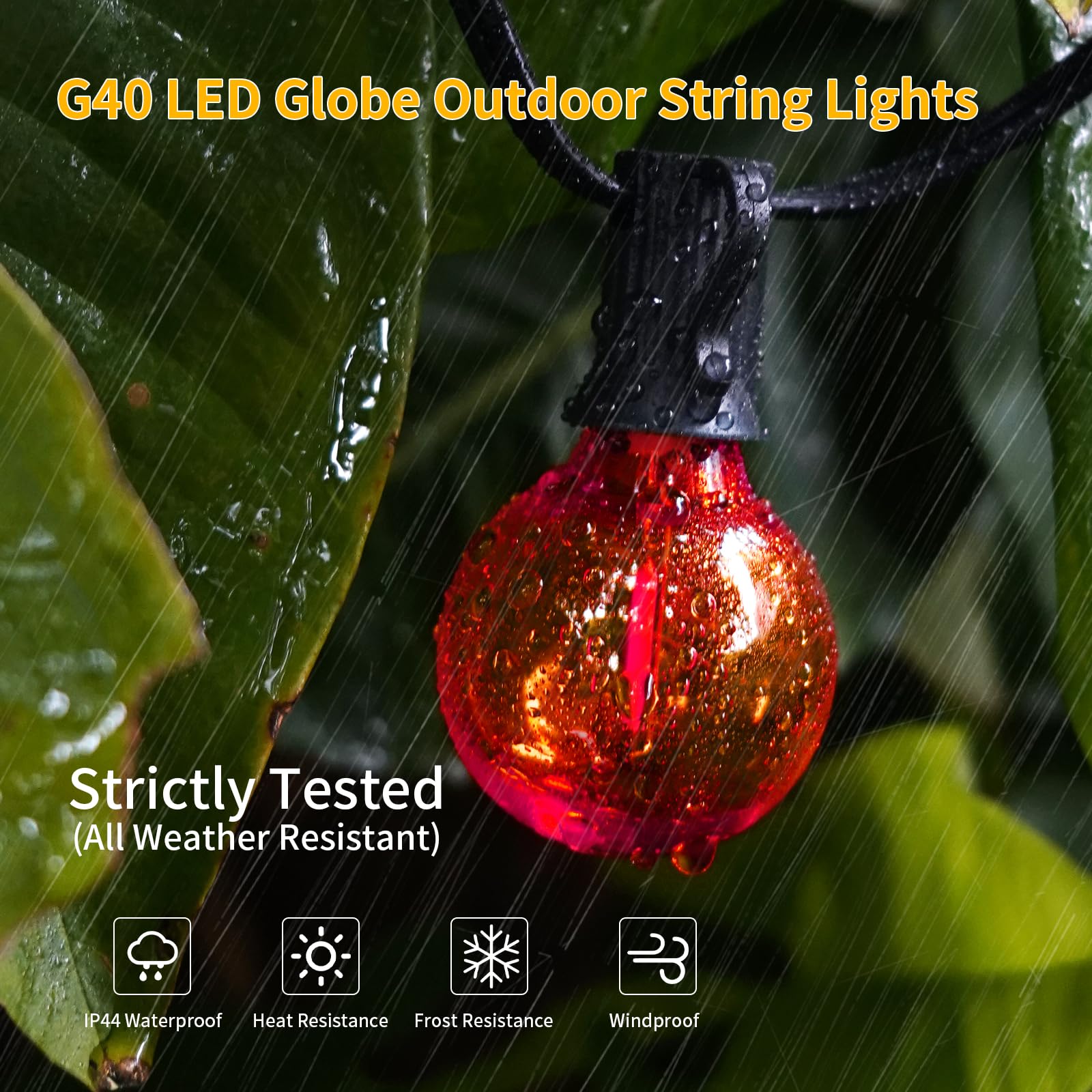 ShineU LED Outdoor String Lights, 40FT Waterproof G40 Globe, 27 Shatterproof Edison Bulbs, Red, Connectable for Patio, Garden, Bistro